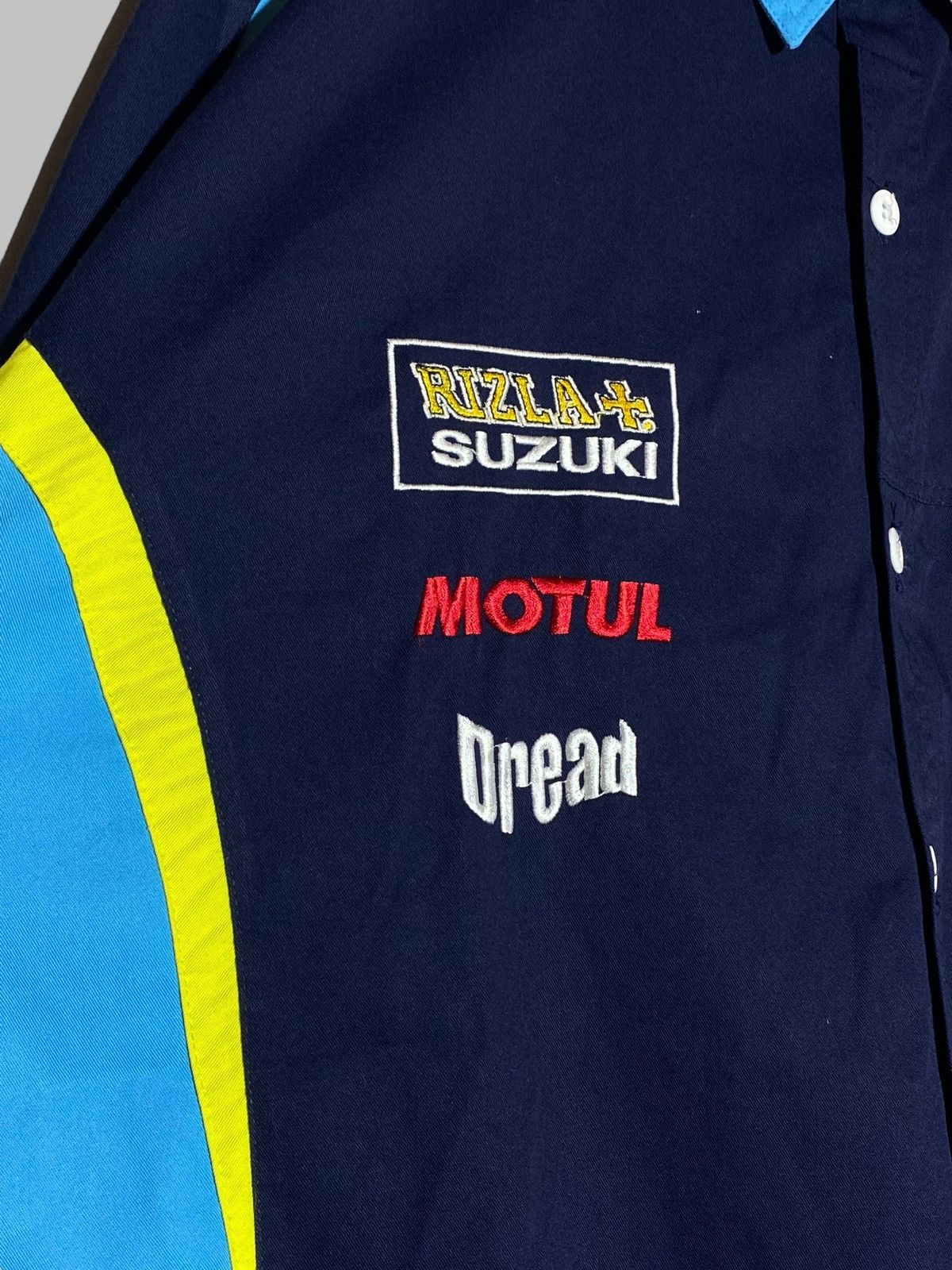 Racer Worldwide Vintage Suzuki Moto GP Rizla Flag Racing Short Sleeve Shirt Size US XL / EU 56 / 4 - 5 Thumbnail