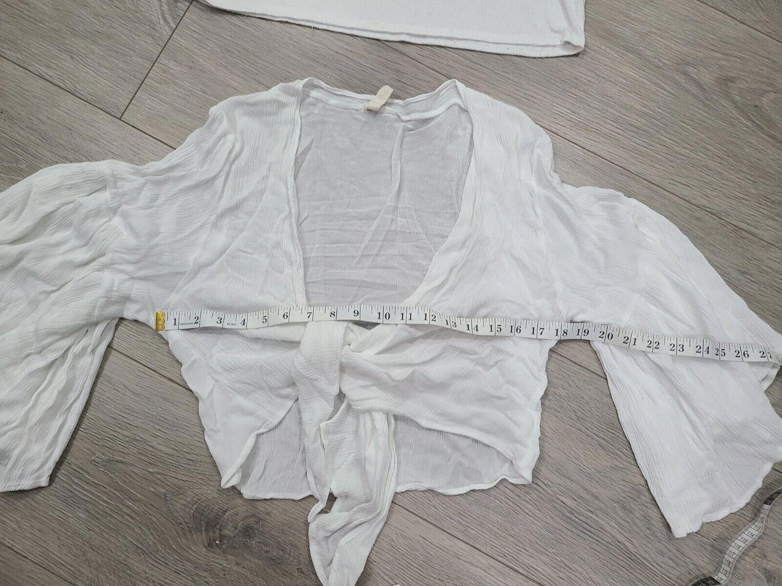 Designer Womens Lot White Tops Boho Flowy Crop Tie Front Size M / US 6-8 / IT 42-44 - 4 Thumbnail