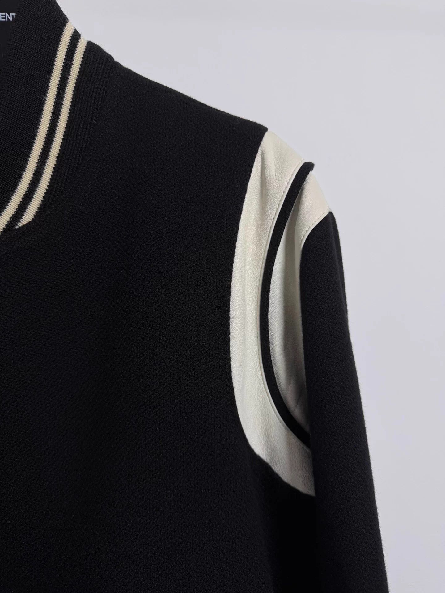 Saint Laurent Paris SLP 16ss black white leather thick wool bball jkt 50 Size US M / EU 48-50 / 2 - 3 Thumbnail