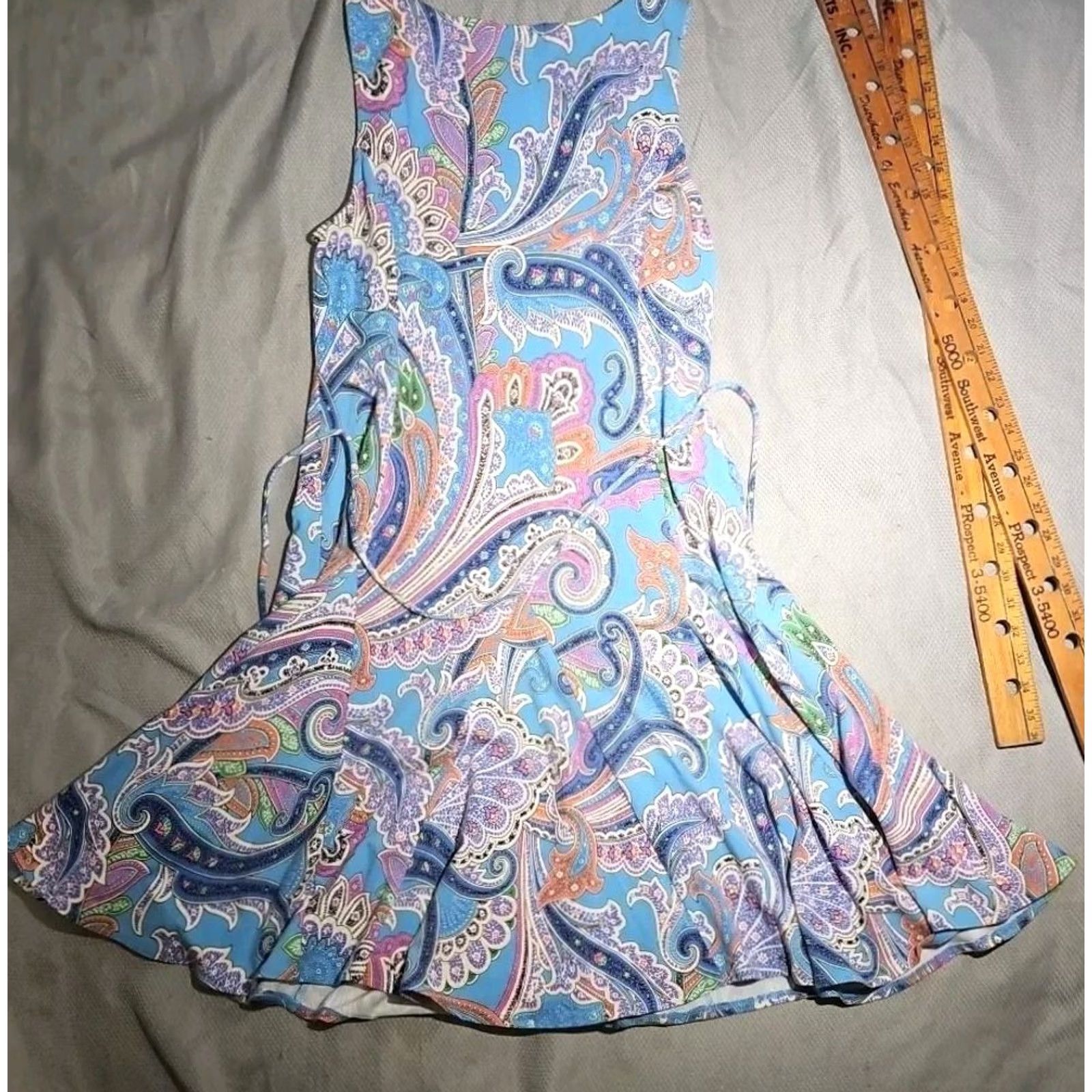 Ralph Lauren Ralph Lauren Dress Womens Petite Large Blue Tie Waist Paisley Knit Multicolor Size L / US 10 / IT 46 - 7 Thumbnail
