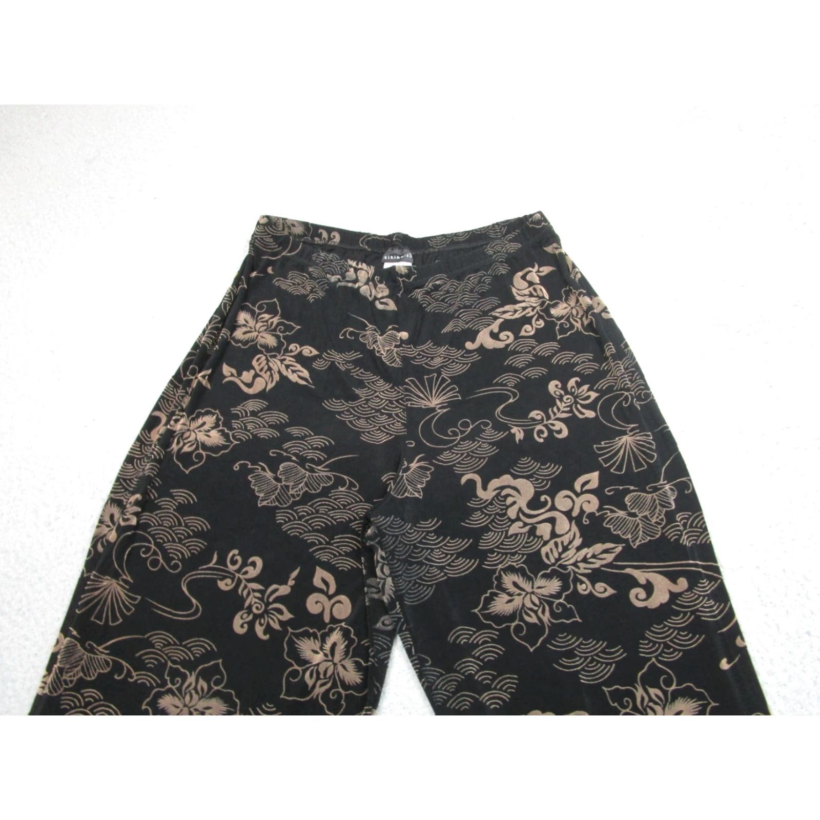 Velvet VINTAGE Slinky Pants Womens L Black Beige Whims Goth Velvet Floral y2k Boho Wide Size 36" / US 14 / IT 50 - 2 Thumbnail