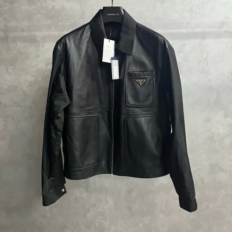 Prada Prada Black Leather Men's Outerwear Jacket Size US M / EU 48-50 / 2 - 1 Thumbnail