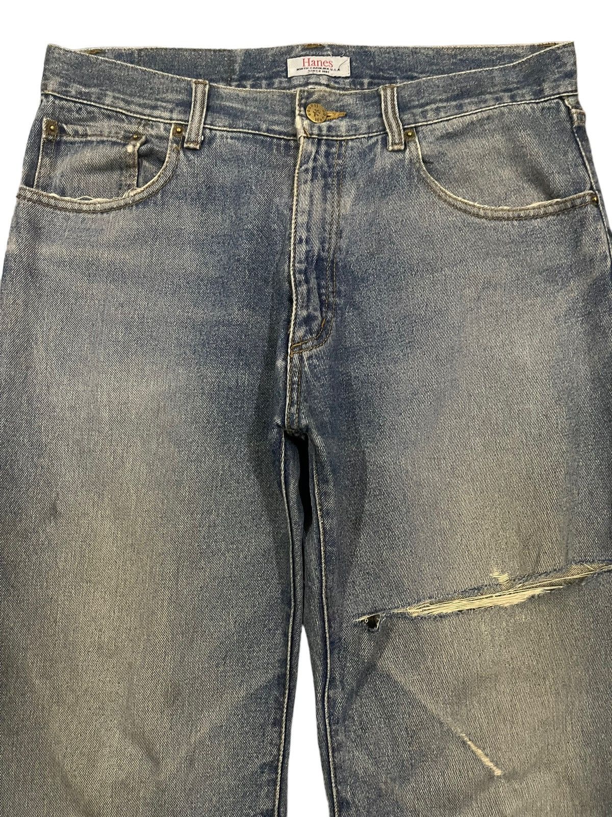 Hanes Vintage 90s Hanes Blue Wash Distress Baggy Jeans Size US 31 - 3 Thumbnail