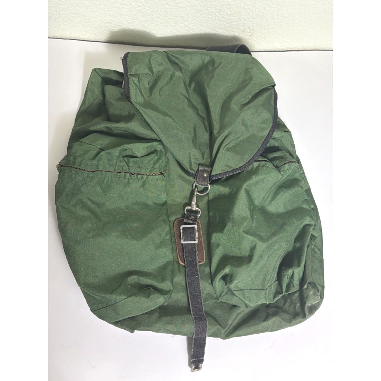 Vintage VINTAGE Backpack Men Small Green Rucksack Nylon Leather Cotton 16x16x4 Mens Green Hiking Bag Size ONE SIZE - 2 Thumbnail