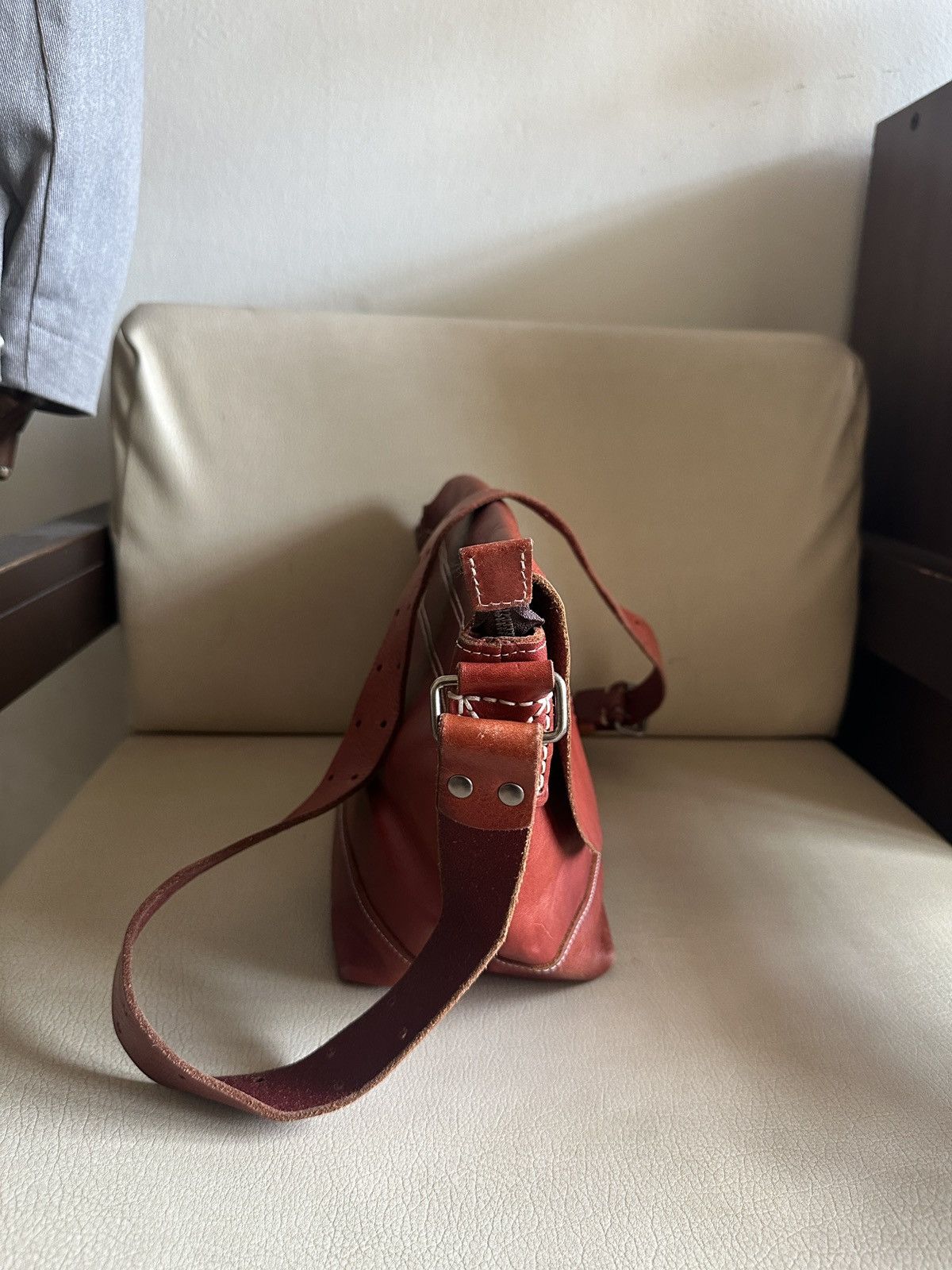 Comme des Garcons Homme Vintage Japan made Red Leather Patina Sling Bag Size ONE SIZE - 11 Thumbnail