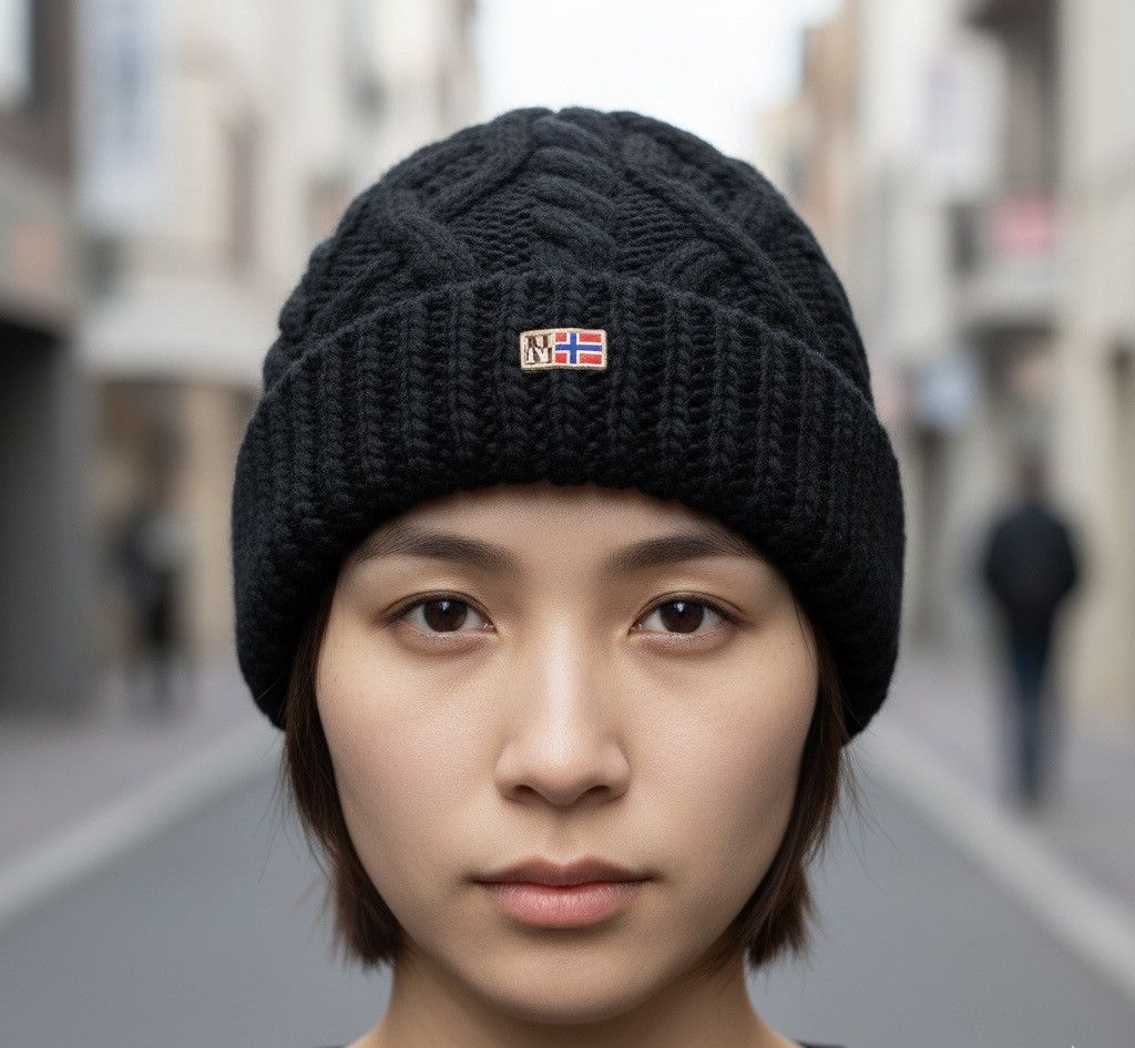 Napapijri Napapijri Semiury Beanie Hat Black Cable Knit Wool Blend Size ONE SIZE - 1 Thumbnail