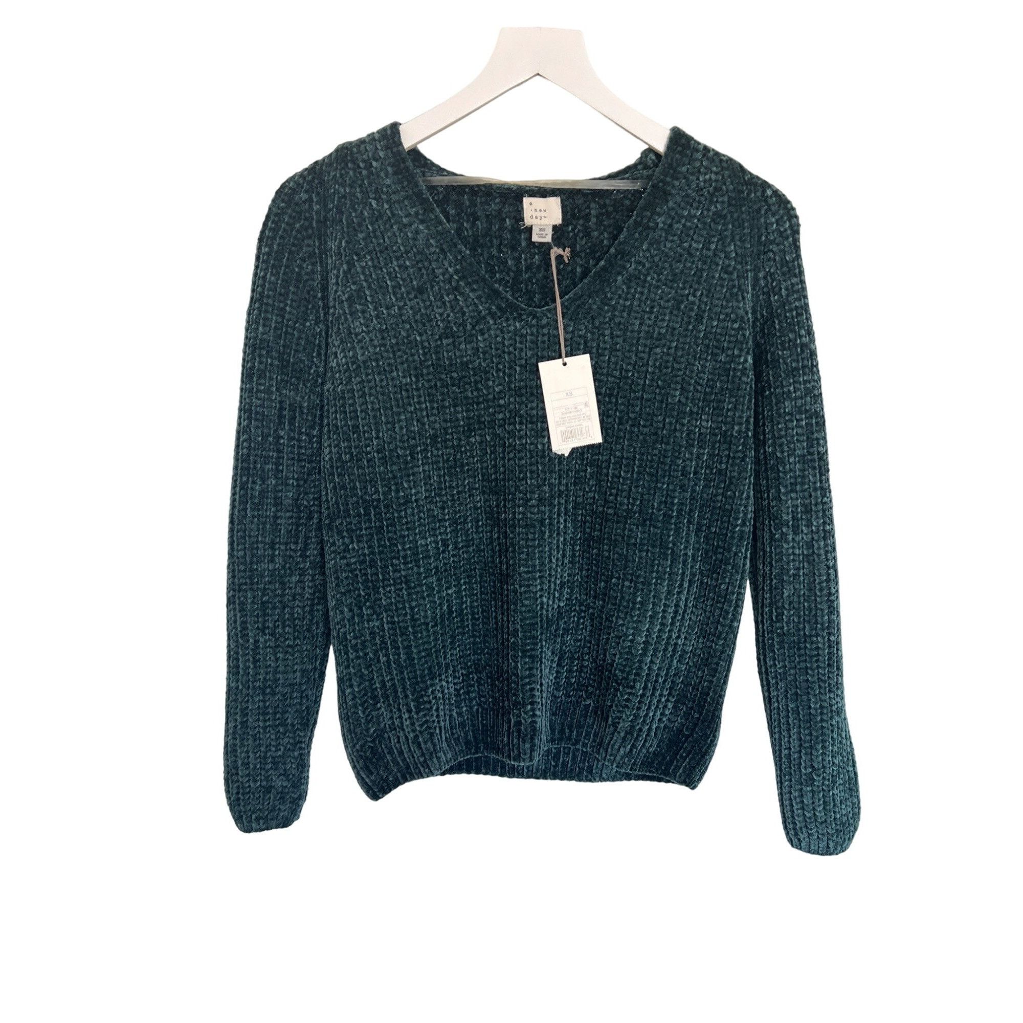 Other A New Day Emerald Green Chenille V-Neck Sweater Size XS / US 0-2 / IT 36-38 - 1 Thumbnail
