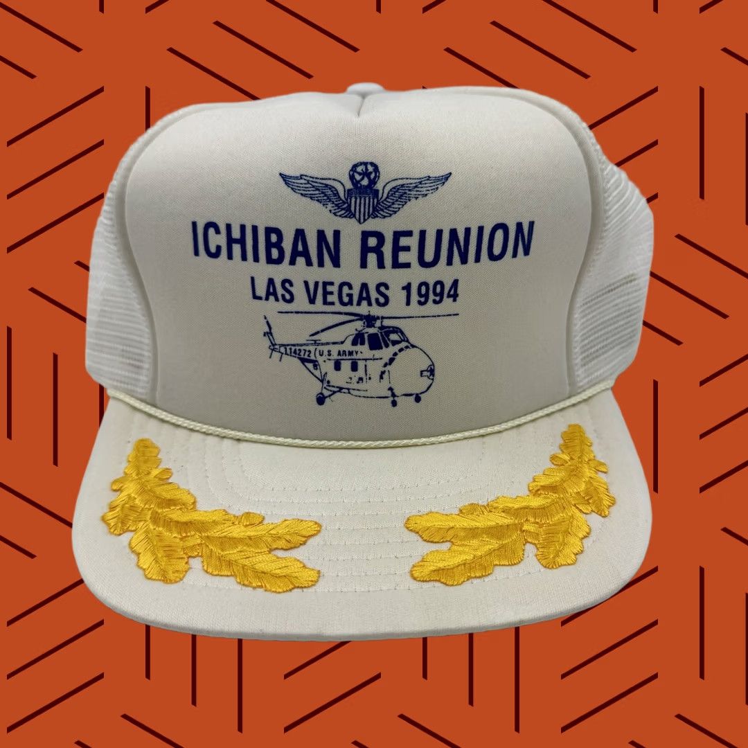 Vintage VINTAGE SAN SUN ICHIBAN REUNION US ARMY KOREA JAPAN 1994 MILTARY VETERAN LAUREL LEAF HAT WHITE ONE SIZE FITS MOST Size ONE SIZE - 1 Thumbnail