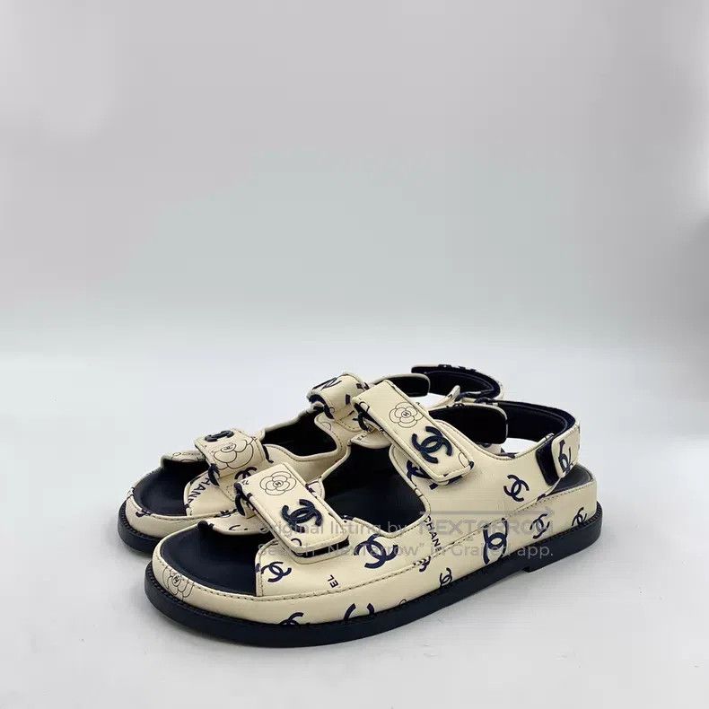 Chanel Chanel Beige camellia double C print casual Velcro flat sa Size US 7 / IT 37 - 1 Thumbnail