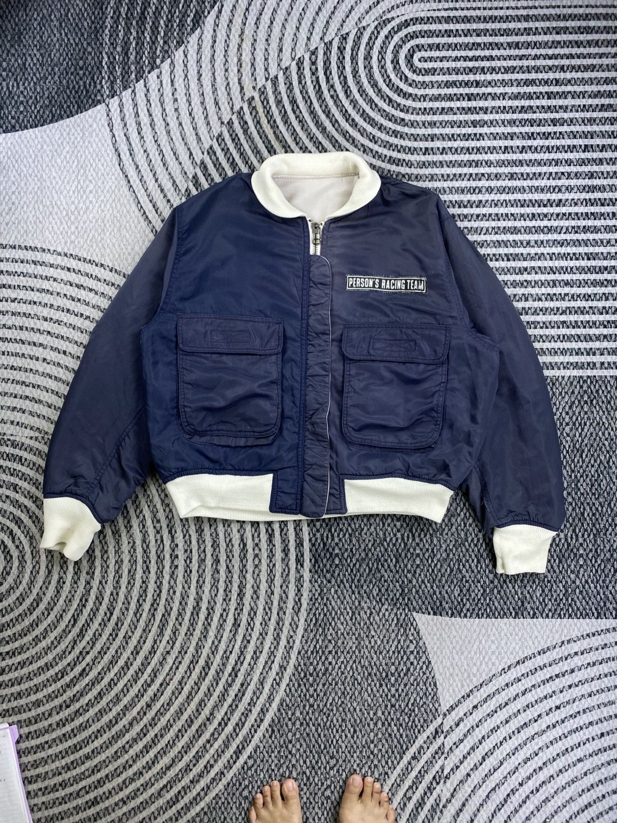 Vintage Vtg Person Racing Team Riversible Bomber Jacket With Patches Size US L / EU 52-54 / 3 - 3 Thumbnail