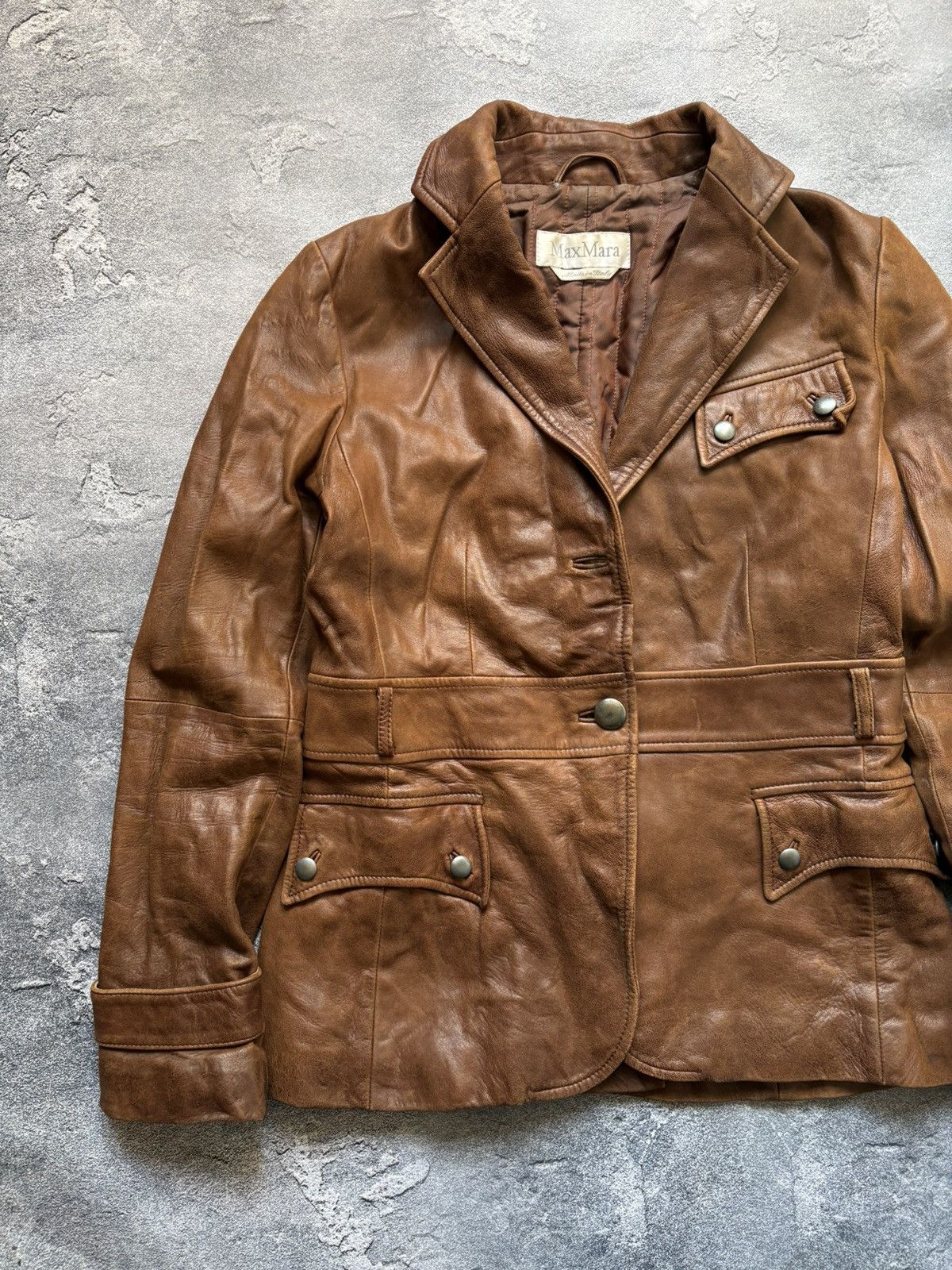 Max Mara Vintage Max Mara Italy Luxury Brown Leather Jacket Size US10 Size L / US 10 / IT 46 - 3 Thumbnail