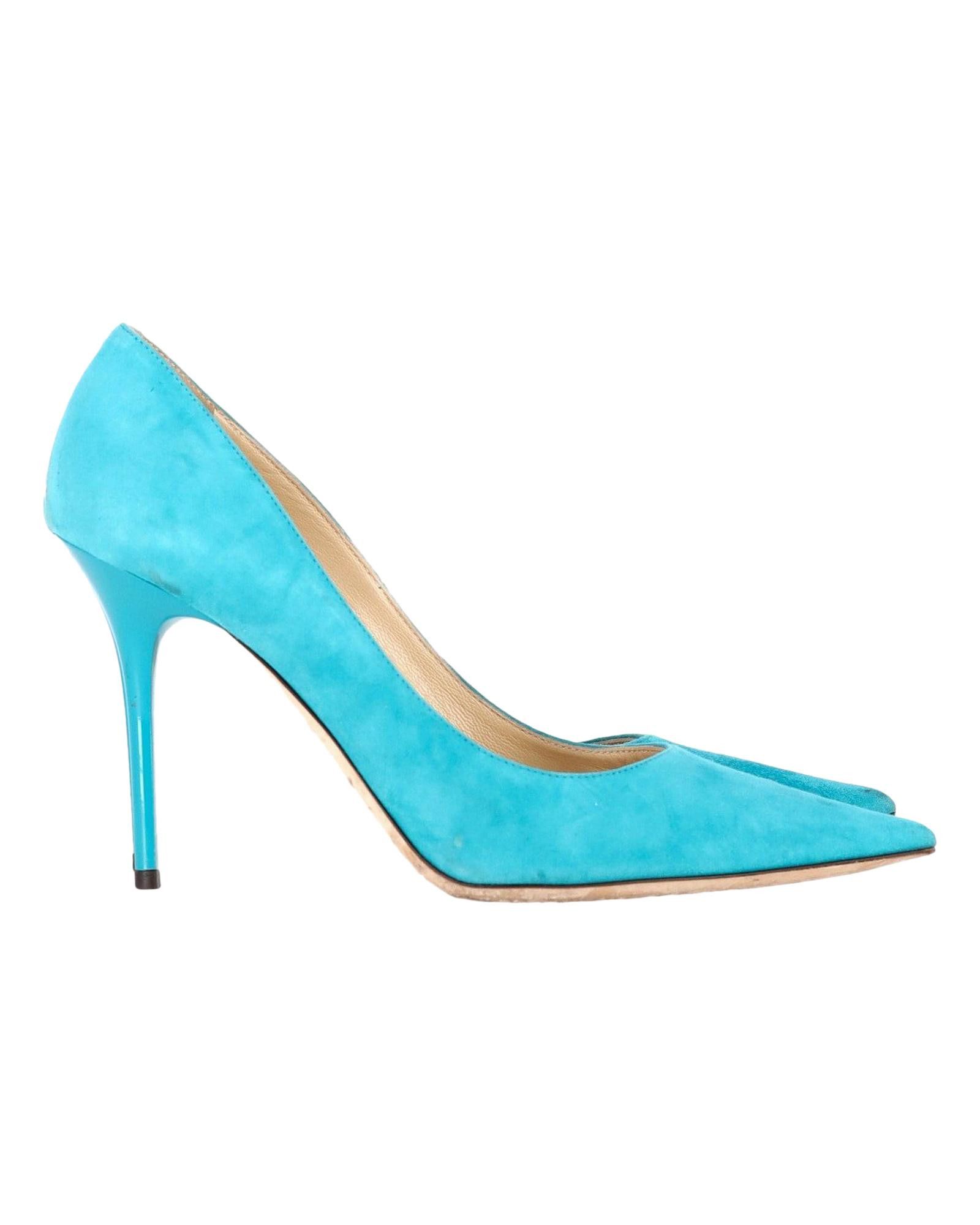 image of Blue Suede Pointed-Toe Pumps By Jimmy Choo Shoes, Women's (Size 8)