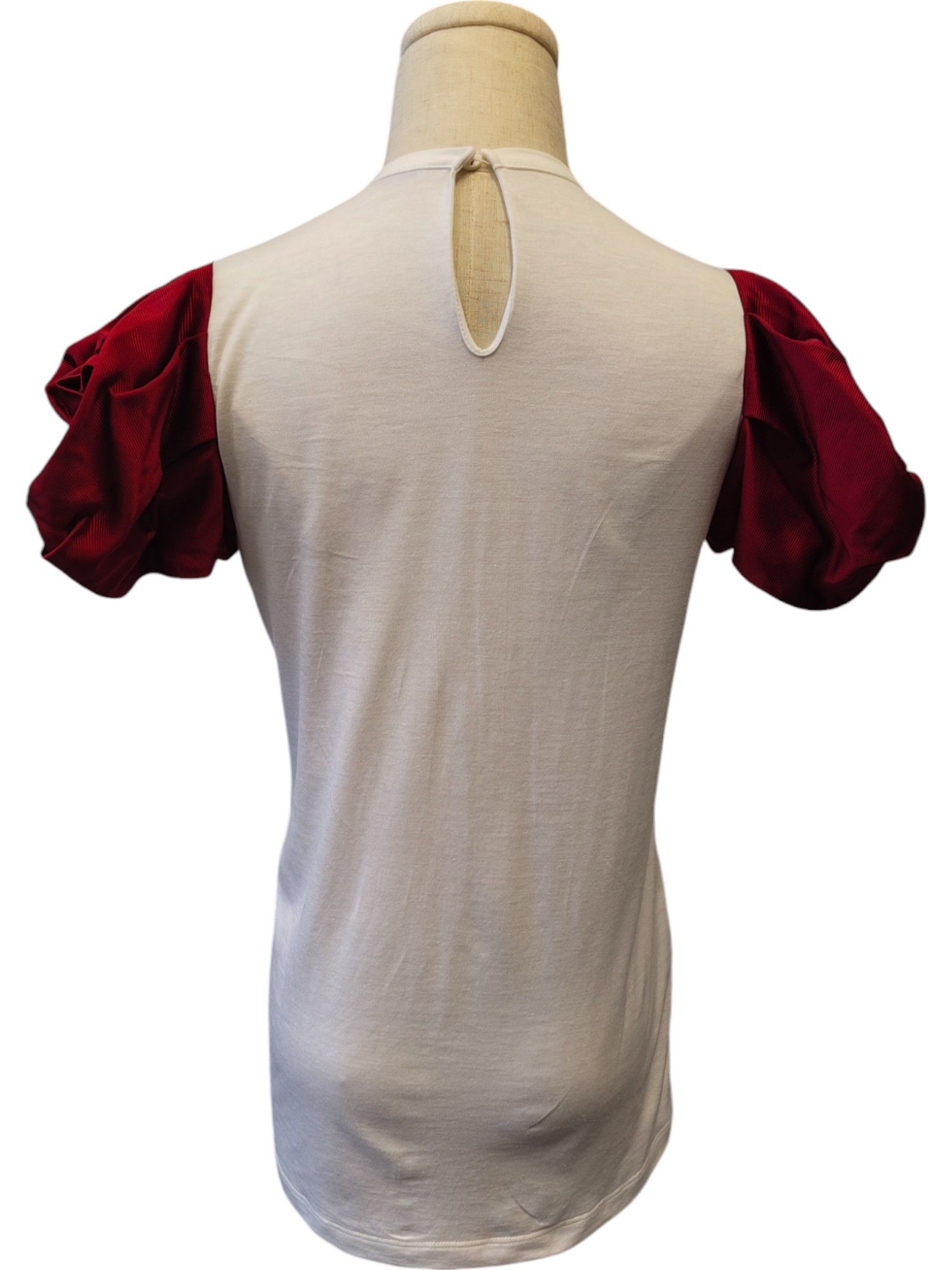 Miu Miu White T-Shirt With Red Puffed Sleeves Size XS / US 0-2 / IT 36-38 - 4 Thumbnail