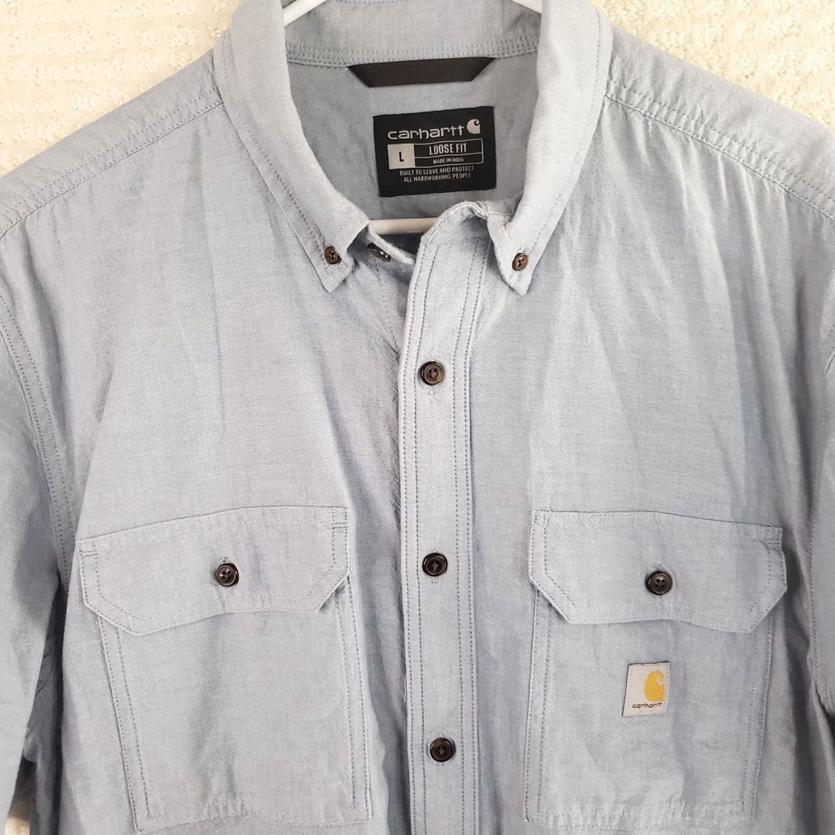 Carhartt VINTAGE Carhartt Denim Button Down Short Sleeve Relaxed Fit Mens L Loose Fit Work Shirt Size US L / EU 52-54 / 3 - 3 Thumbnail