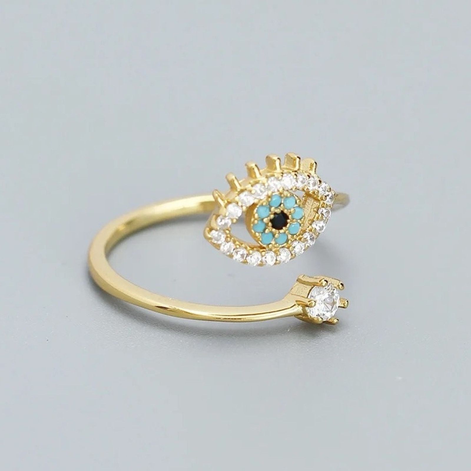 Other NEW - 18k Gold Sterling Silver Evil Eye Open Ring - $98 Size ONE SIZE - 1 Thumbnail
