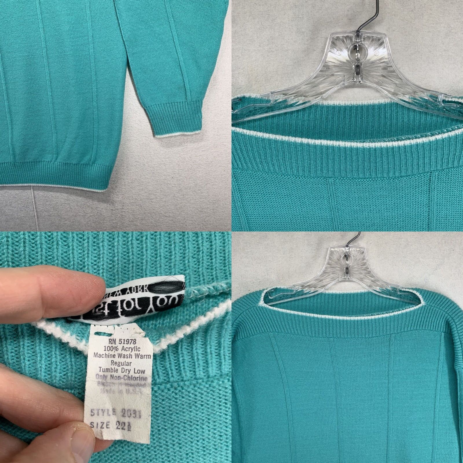 Altea VINTAGE Just For You Sweater Women's Plus Size 22 Teal Knit Full Zip Long Sleeve Made in USA Size 3XL / US 20-22 - 8 Thumbnail