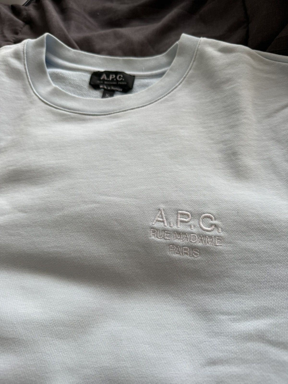 A.P.C. A.P.C. Light Blue Logo Crewneck Sweater Size US XL / EU 56 / 4 - 1 Thumbnail