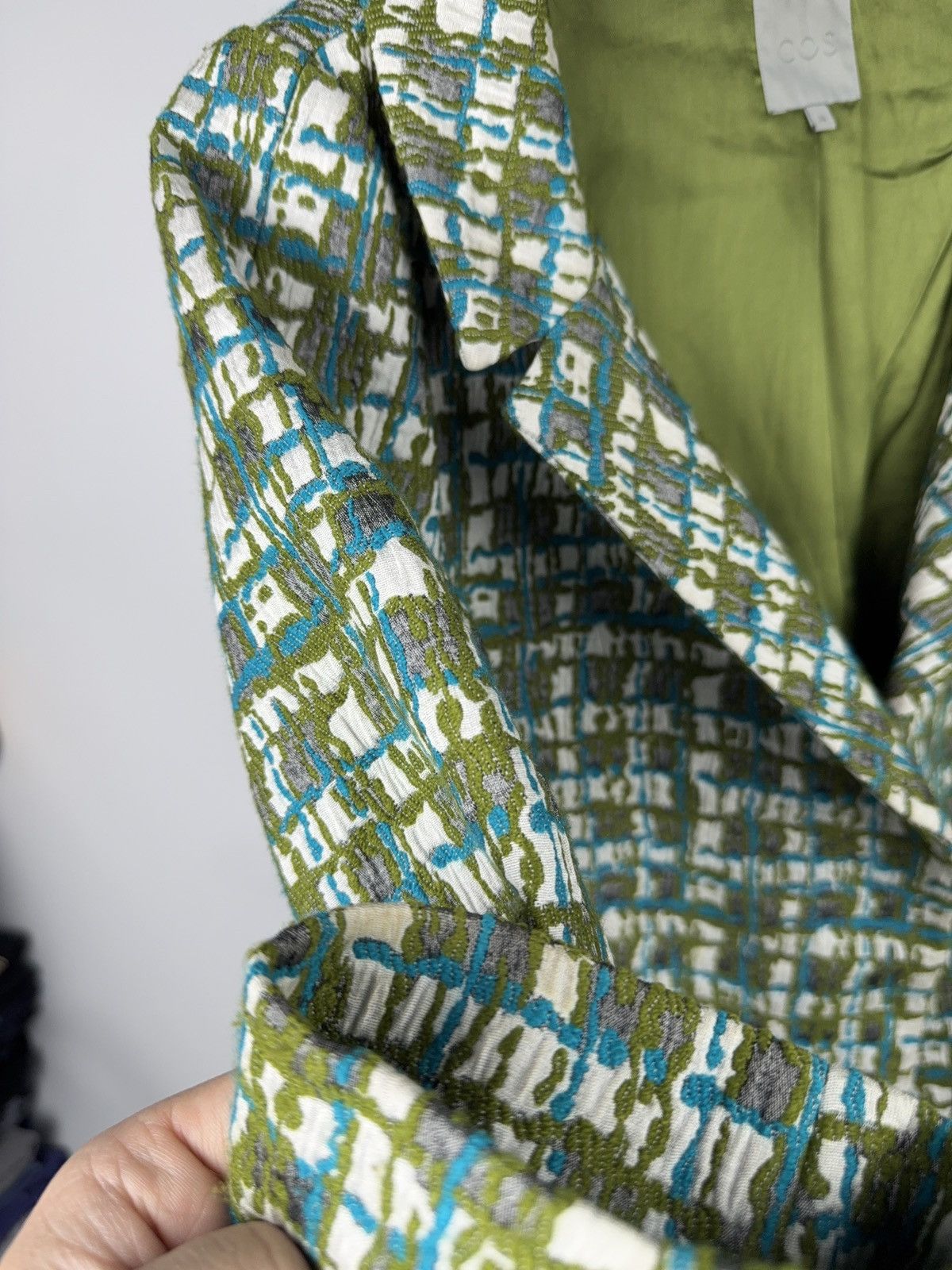 Cos COS Textured Jacquard Coat Green Abstract Pattern SZ 36 S/M Size S / US 4 / IT 40 - 6 Thumbnail