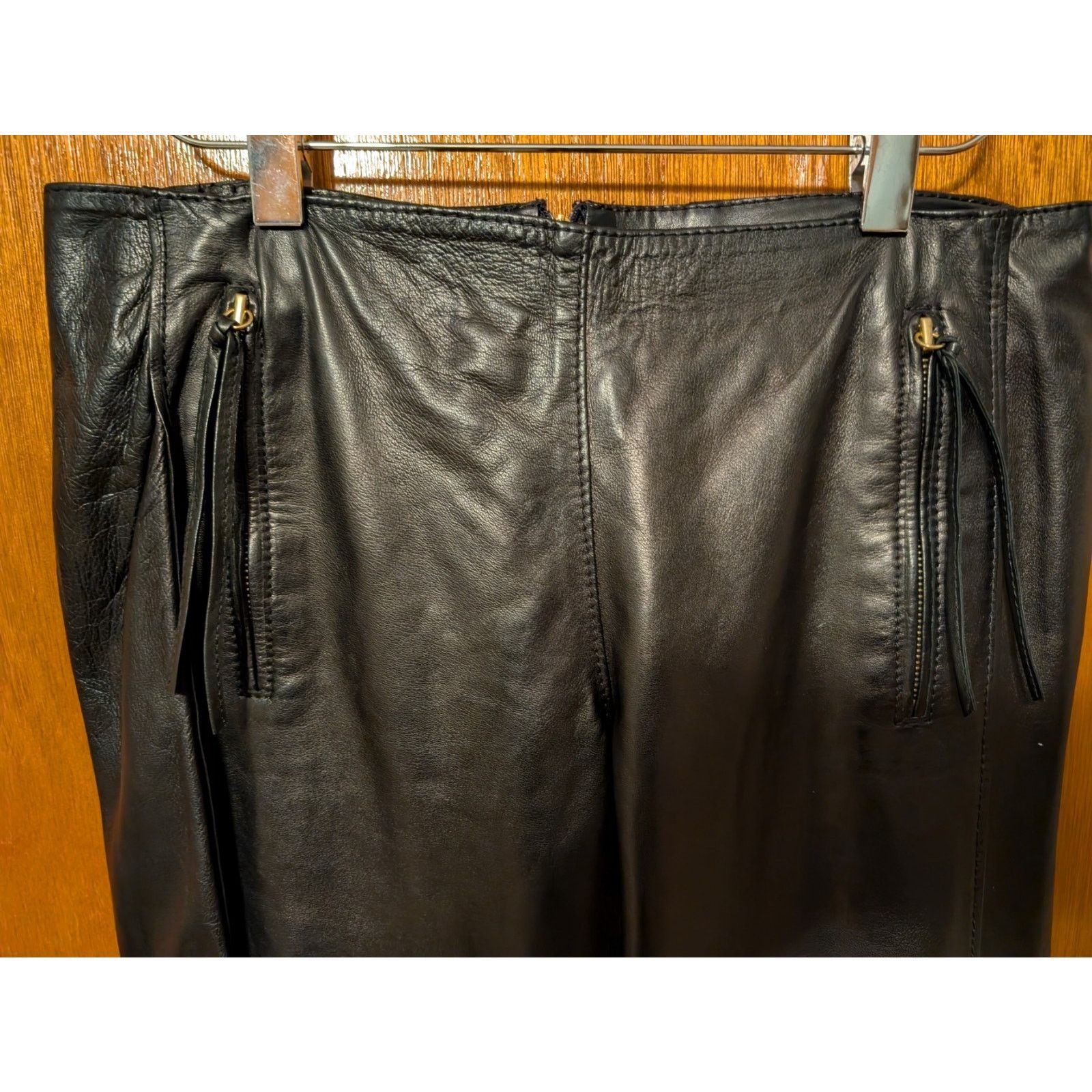 Roberto Cavalli Roberto Cavalli Black Leather Pants Italy Flare Zipper Small Size 28" / US 6 / IT 42 - 3 Thumbnail