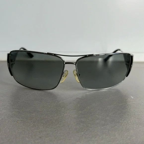 image of Prada Spr55H Striped-Triangle Rectangular-Frame Sunglasses in Black/Silver, Women's