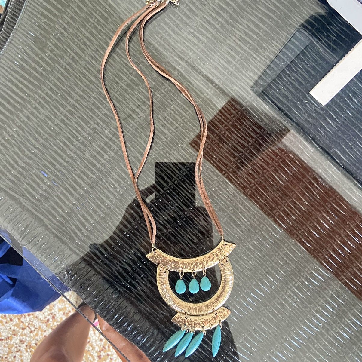 Other Long bohemian statement necklace w/gold & turquoise pendant Size ONE SIZE - 1 Thumbnail