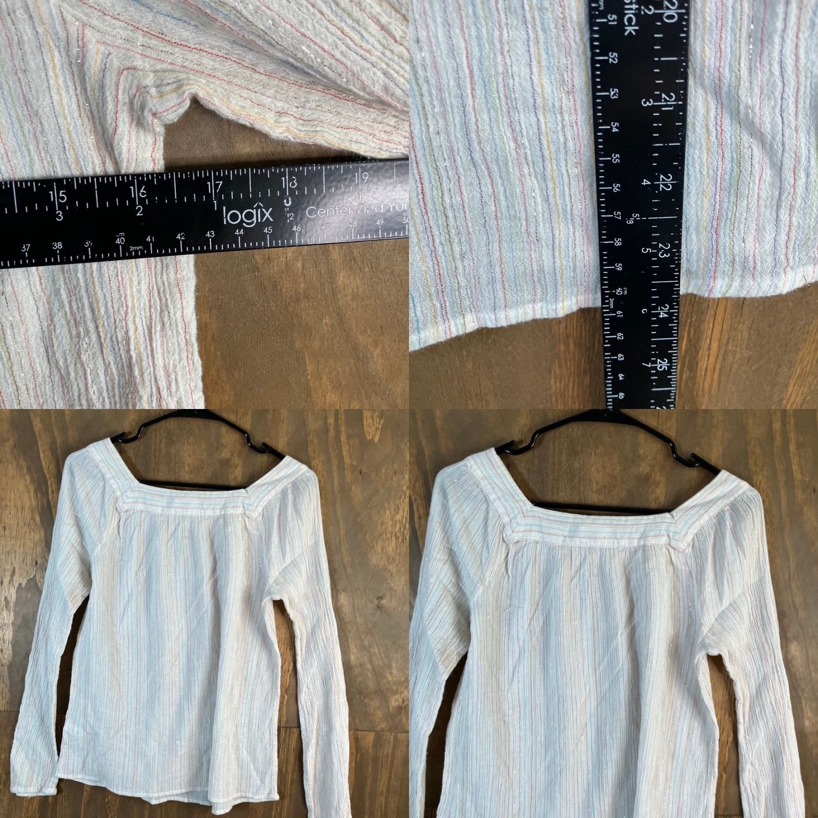 Lauren Conrad LC Lauren Conrad Blouse White Multicolor Stripe Square Neck Long Sleeve S Women Dress Shirt Size S / US 4 / IT 40 - 8 Thumbnail