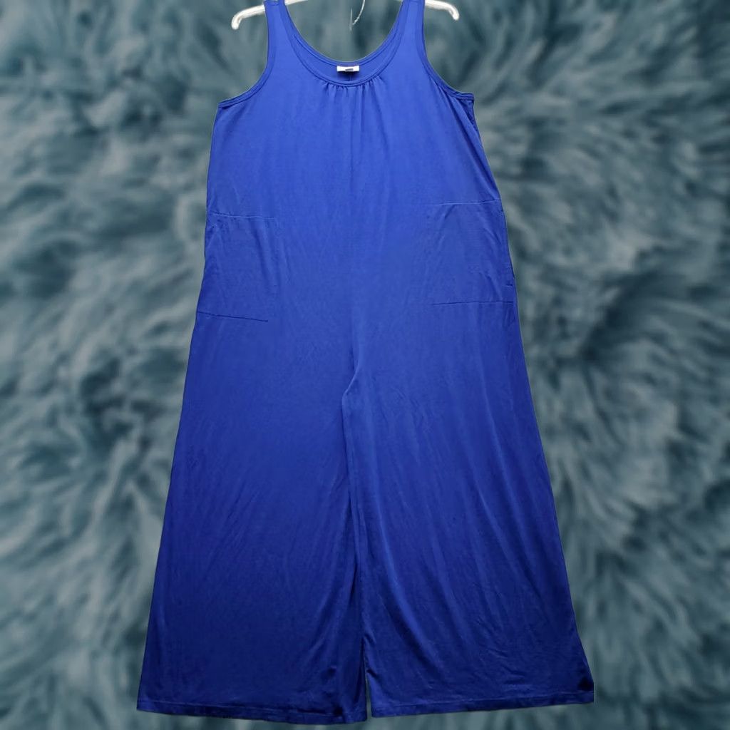 J. Jill J. Jill Jumpsuit Womens Size L Blue Stretch Round Neck Sleeveless Wide-Leg Pants One-Piece Casual Travel Workwear Classy Comfortable Size 36" / US 14 / IT 50 - 1 Thumbnail