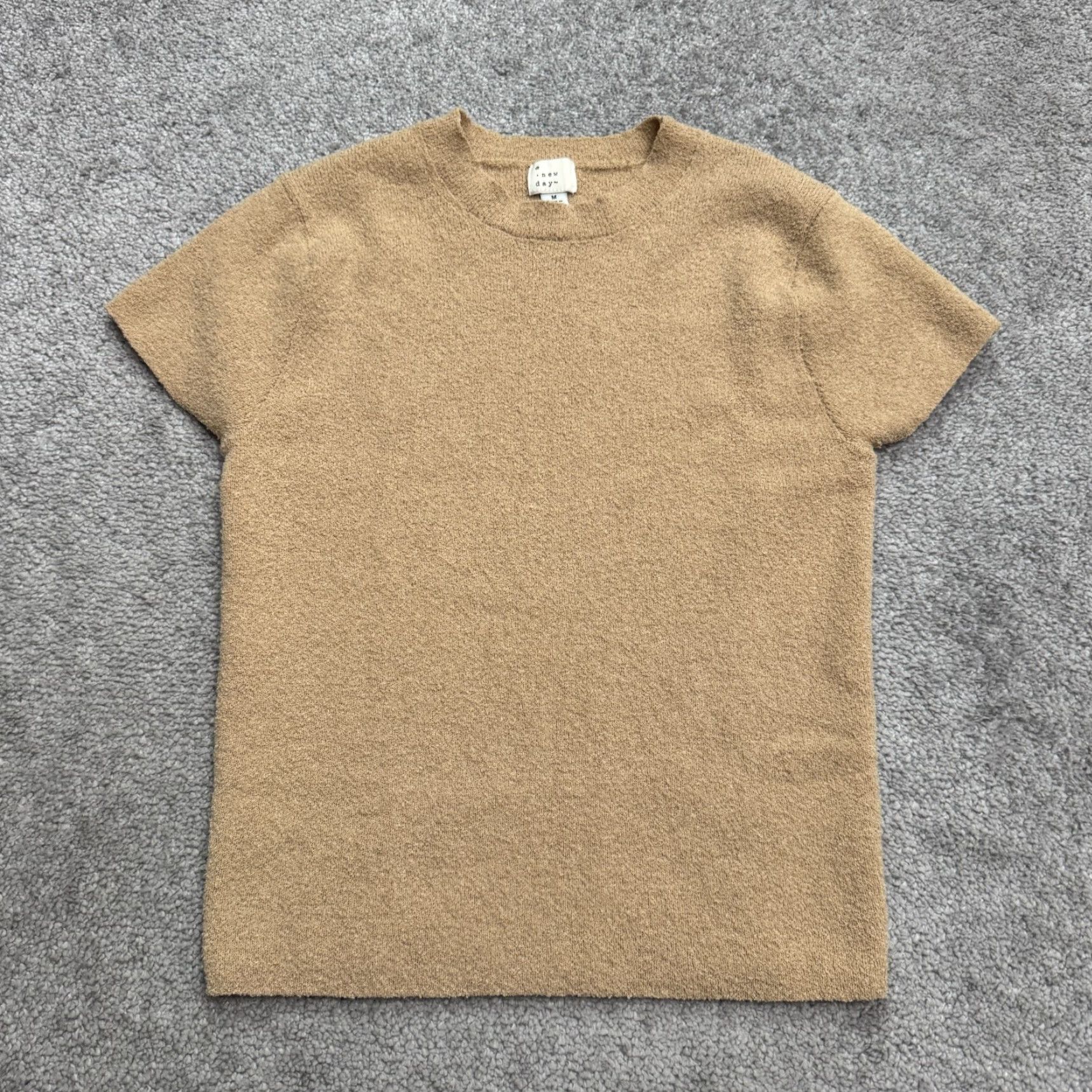 Vintage A New Day T-Shirt Womens M Tan Brown Crew Short Sleeve Basic Knit Size M / US 6-8 / IT 42-44 - 2 Thumbnail