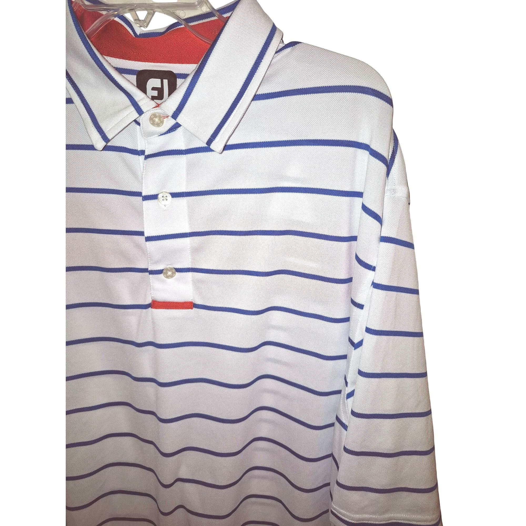 Footjoy Footjoy Mens White & Blue Striped Polo Shirt Size XL Size US XXL / EU 58 / 5 - 5 Thumbnail