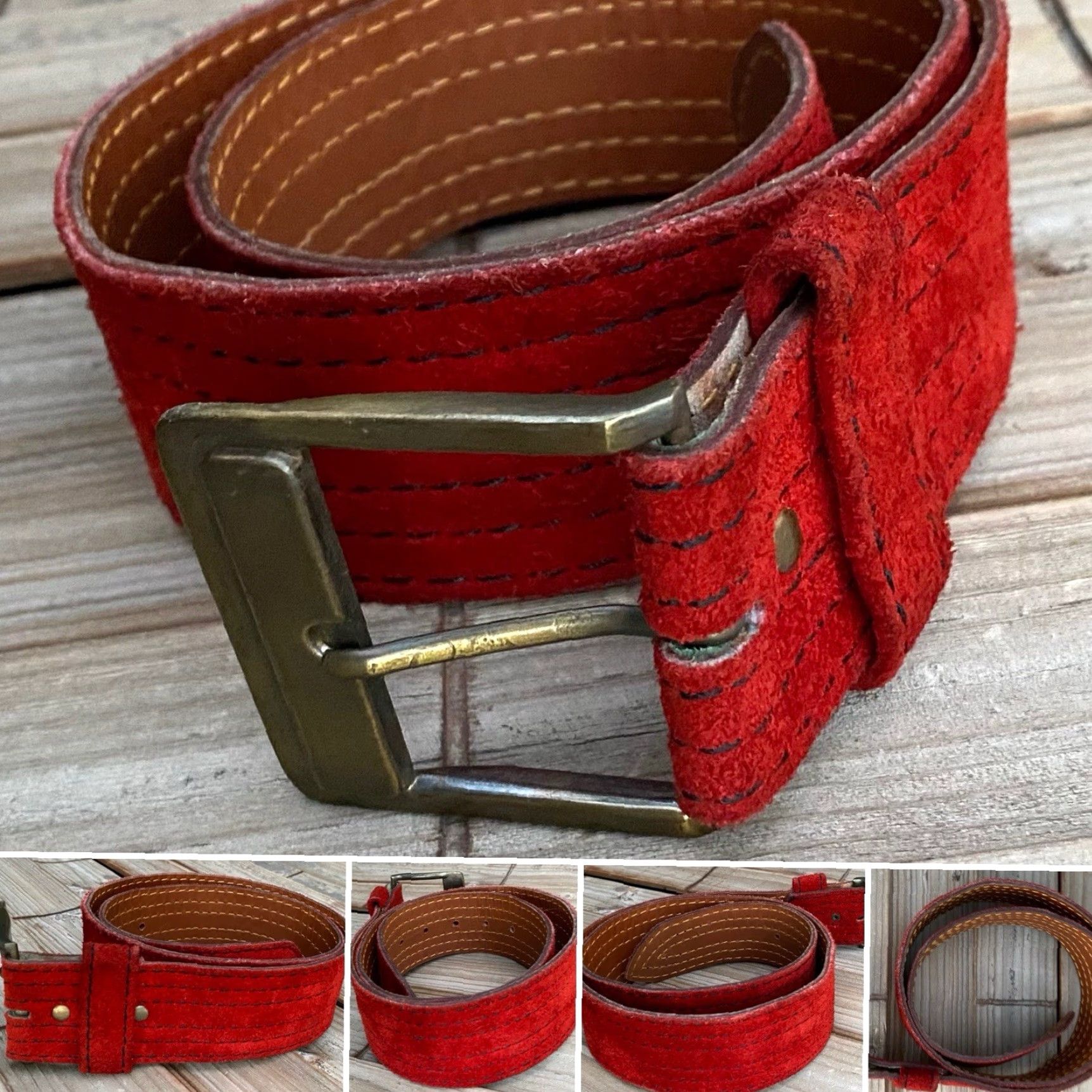 Vintage Vera Belt Red Suede Western Boho 70s 80s L Women Waist Belt Vintage Taiwan Slip-on Style Cowgirl Shirt Accessories Size ONE SIZE - 3 Thumbnail