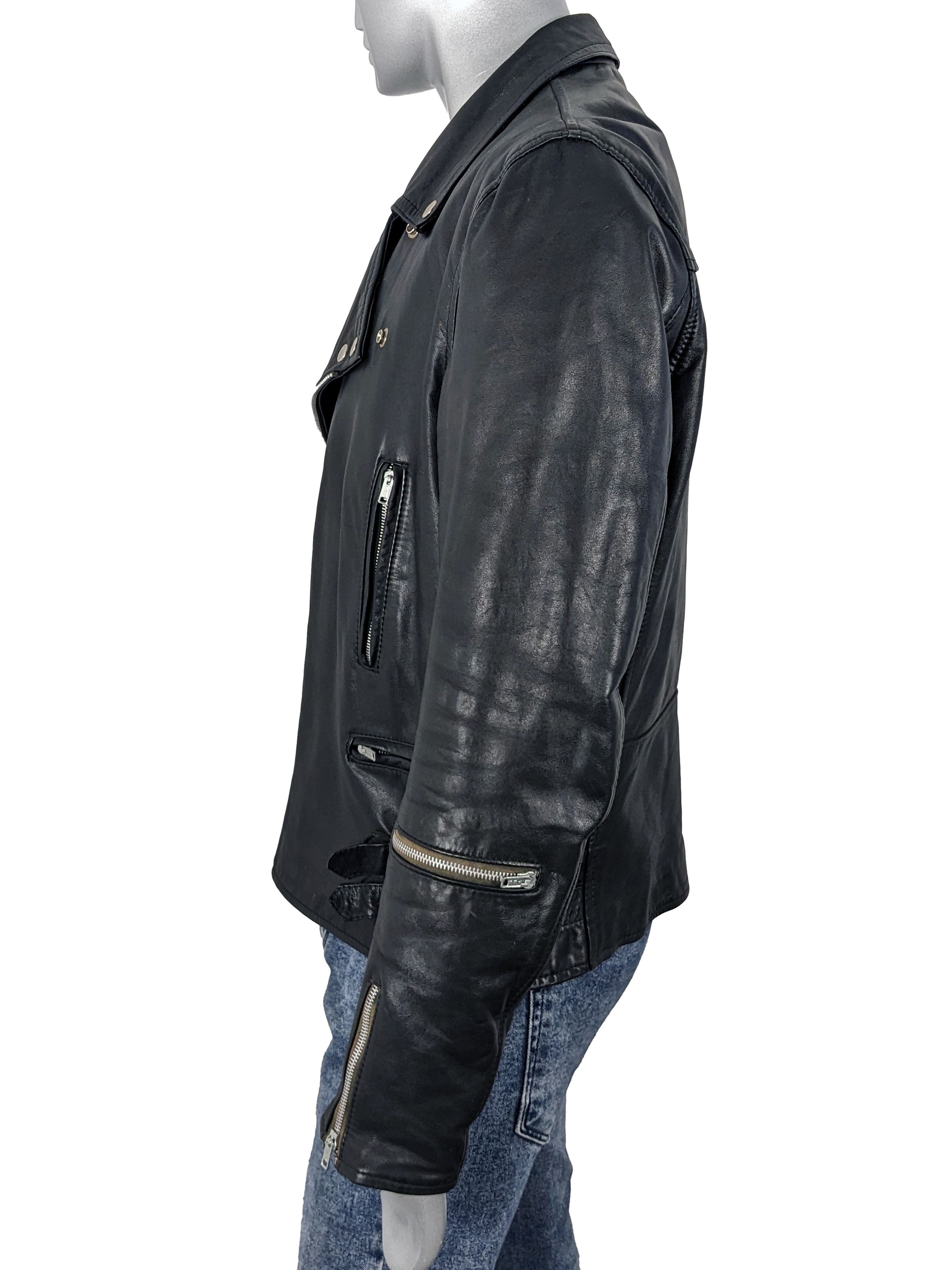 Vintage Vintage 80s Scandinavian Black Leather Biker Jacket Size US XL / EU 56 / 4 - 7 Thumbnail