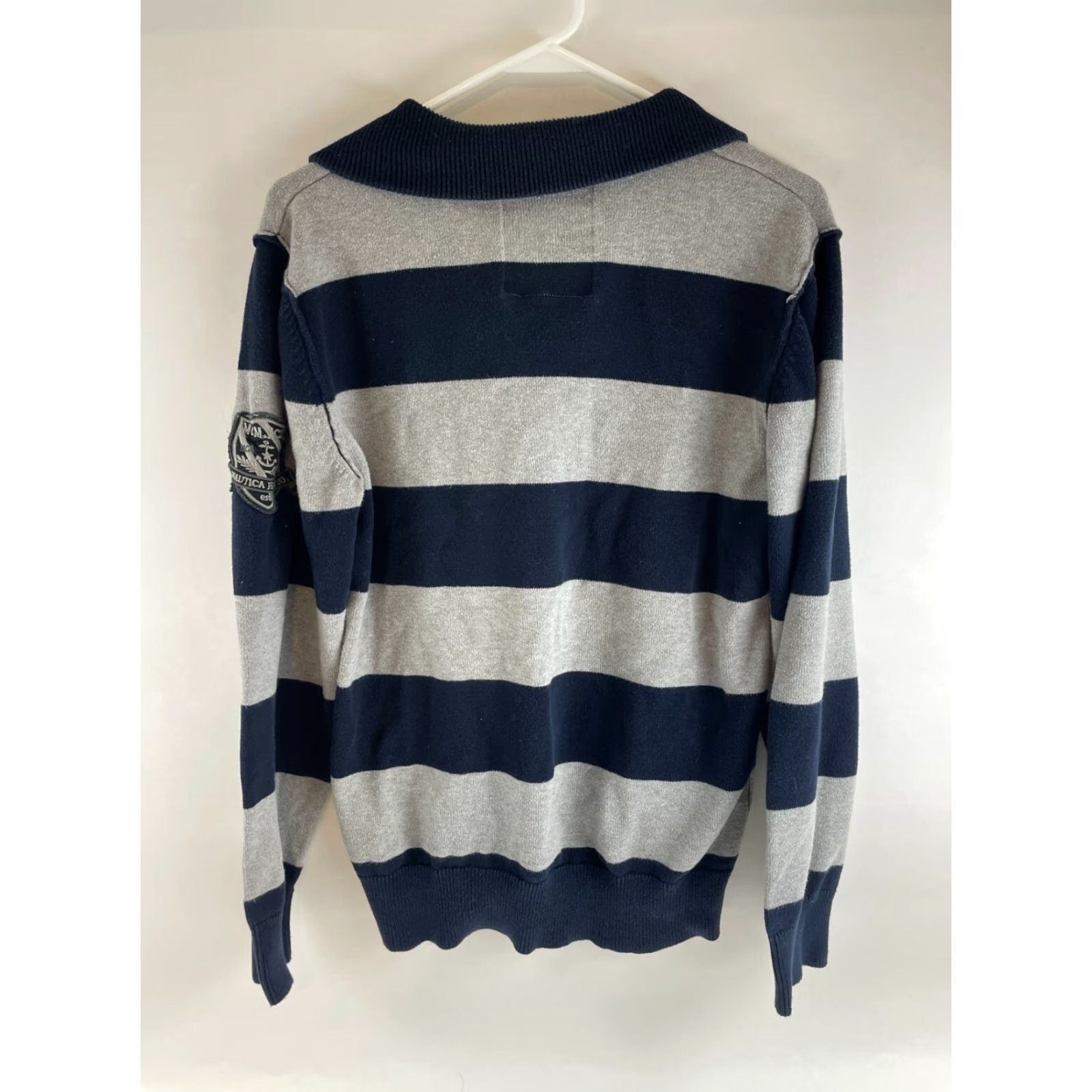 Nautica Nautica Sweater Men XL Navy Blue Gray Stripe Embroidered Patch Runs Small Size US XL / EU 56 / 4 - 2 Thumbnail