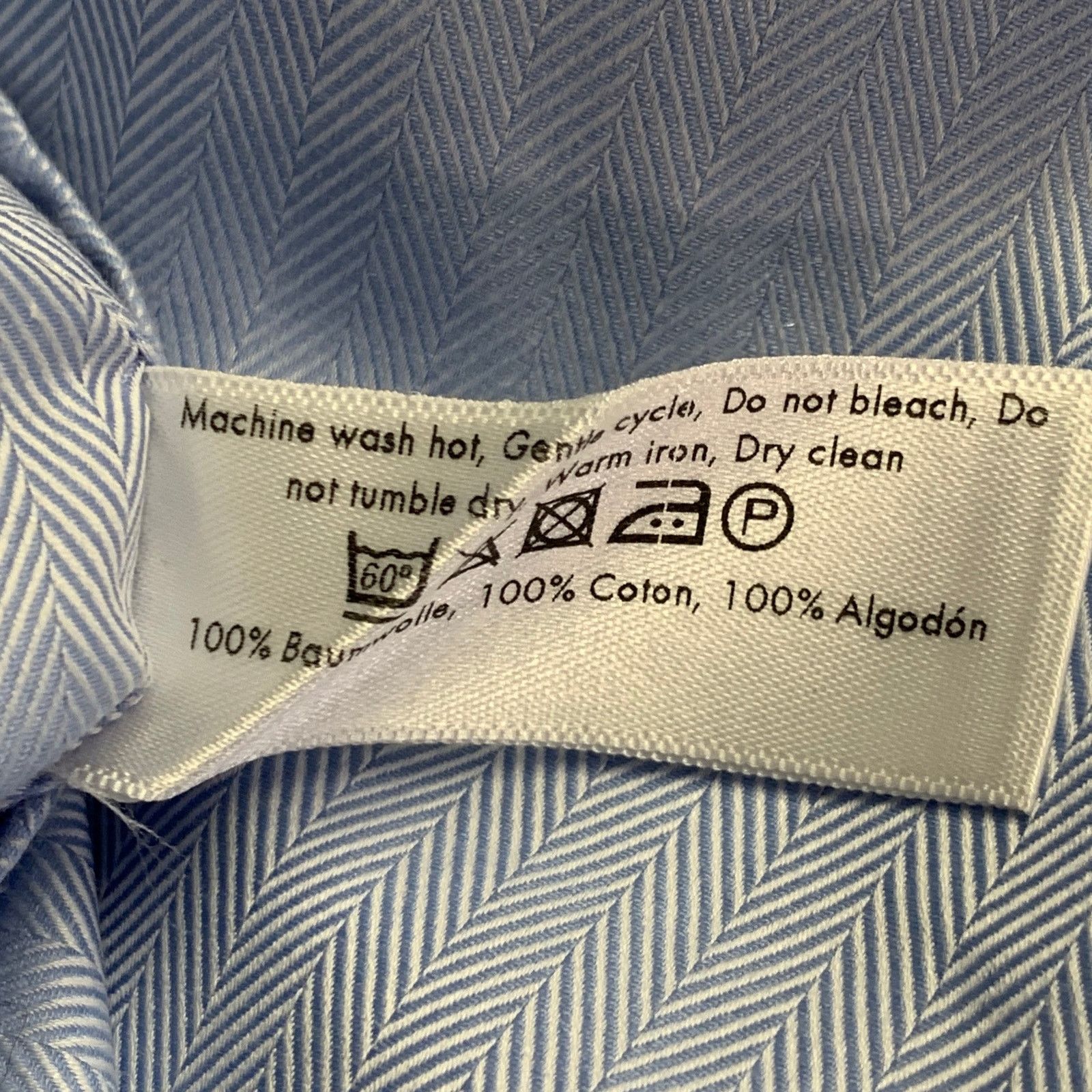Eton S Blue Herringbone Cotton Curved Cutaway Long Sleeve Shirt Size US S / EU 44-46 / 1 - 7 Thumbnail