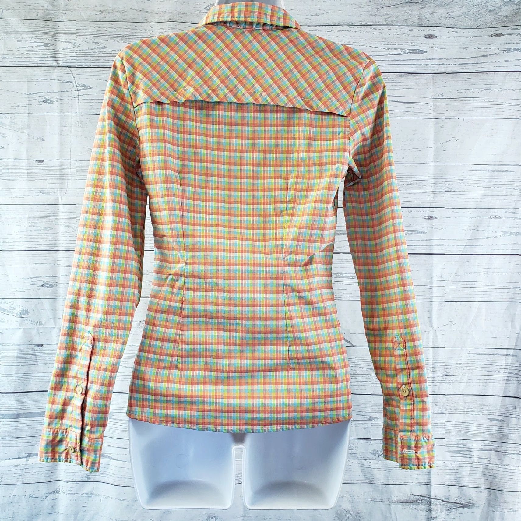 Vintage Lucy Womens Button Front Shirt XS Orange Blue Checkered Long Sleeve Vented Carded Vintage: No Casual Size XS / US 0-2 / IT 36-38 - 4 Thumbnail