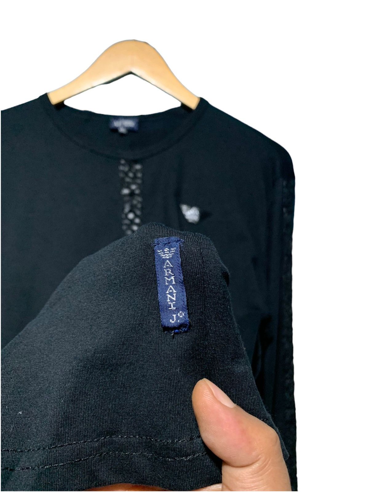 Armani × Armani Collezioni × Vintage Vintage Armani jeans fur trimmed tape longsleeve Size US L / EU 52-54 / 3 - 6 Thumbnail
