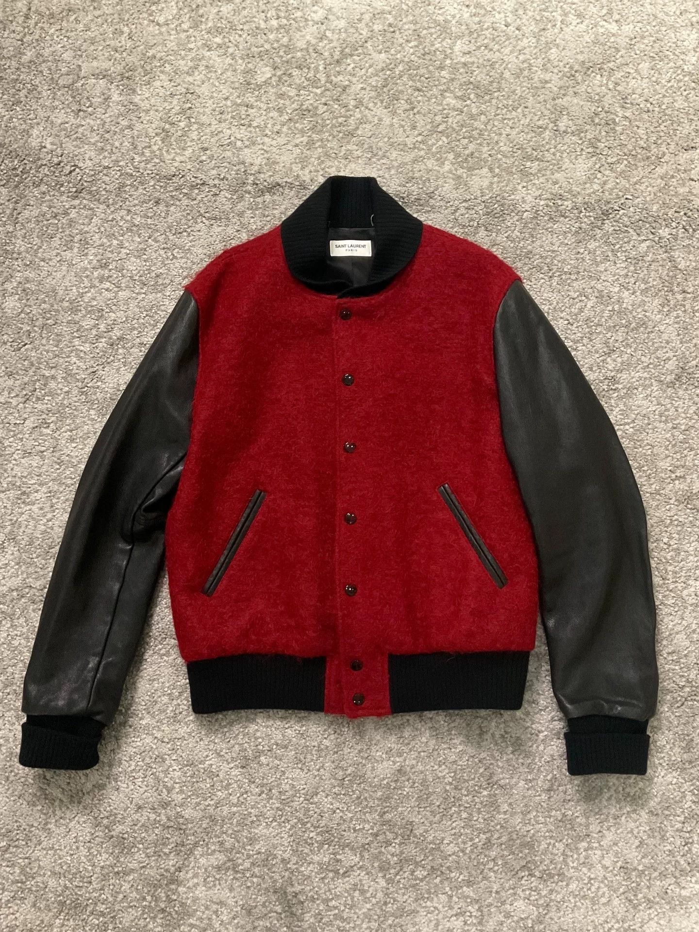 Saint Laurent Paris Saint Laurent Leather Sleeve Varsity Jacket Size US S / EU 44-46 / 1 - 1 Thumbnail