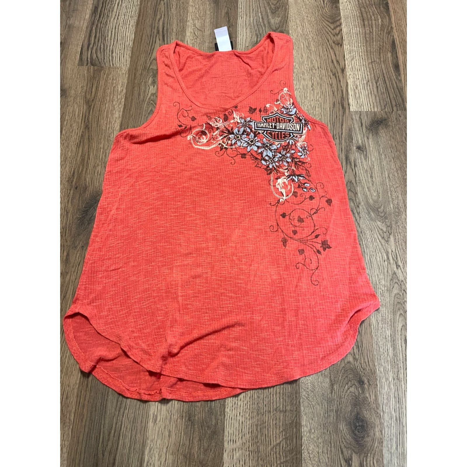 Harley Davidson Harley-Davidson Tank Top Women’s Size M Orange Flower Print Viking Land Casual Sleeveless Scoop Neck Size M / US 6-8 / IT 42-44 - 2 Thumbnail
