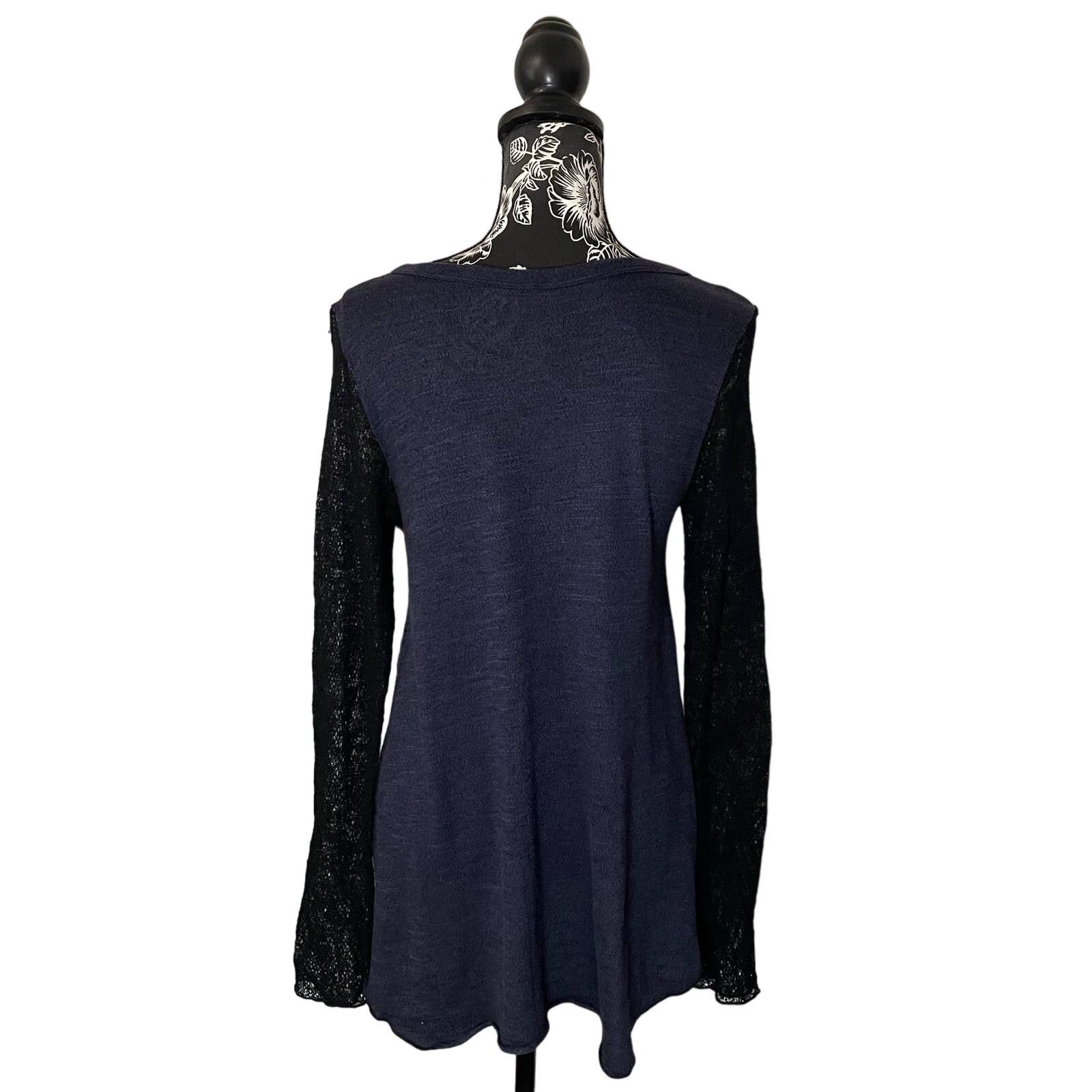 Other Pete Collection Top Knit Lace Sleeves Navy Black Size Medium Size M / US 6-8 / IT 42-44 - 7 Thumbnail