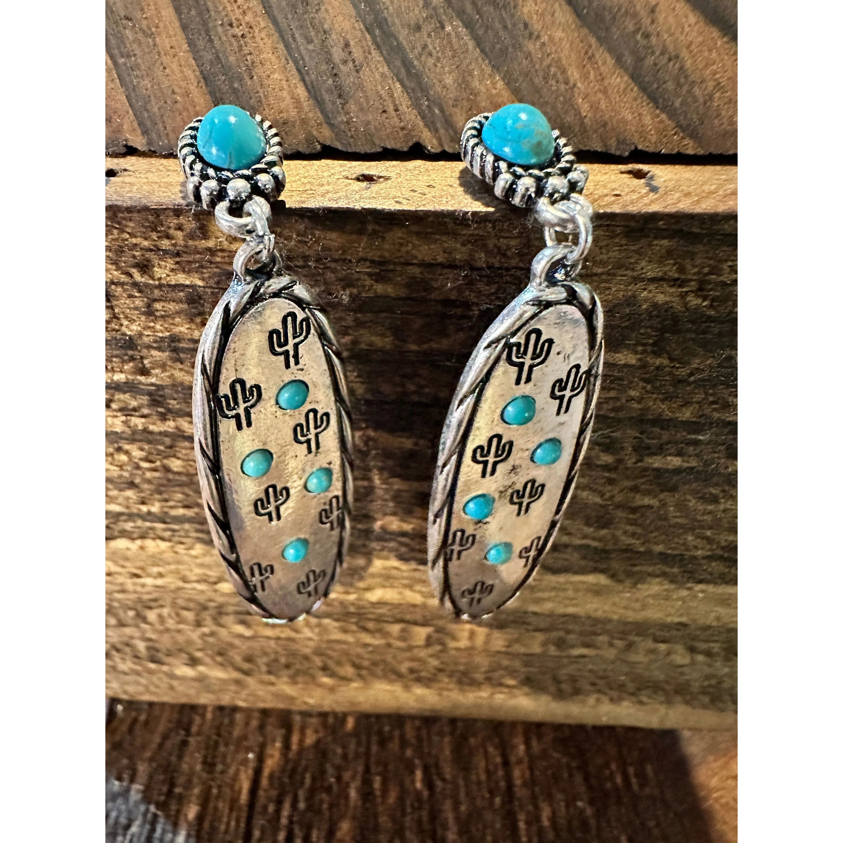 Other Boho Hippie Cowgirl Western Stamped Stone Silver Earrings - Size ONE SIZE - 5 Thumbnail