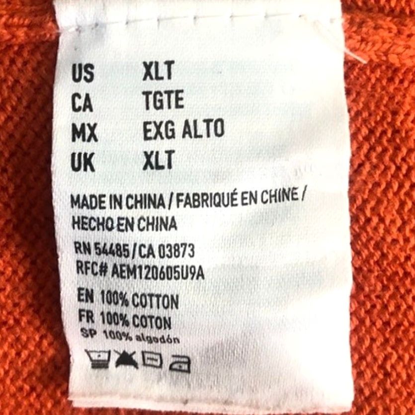 American Eagle Outfitters American Eagle Outfitters Mens Sweater Orange V Neck Pullover 100% Cotton XLT Size US XL / EU 56 / 4 - 5 Thumbnail