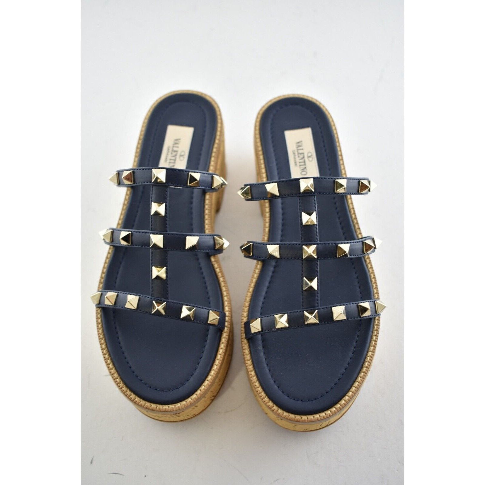 Valentino Valentino Rockstud Blue Cork Platform Mule Slide Sandal Size US 5.5 / IT 35.5 - 5 Thumbnail