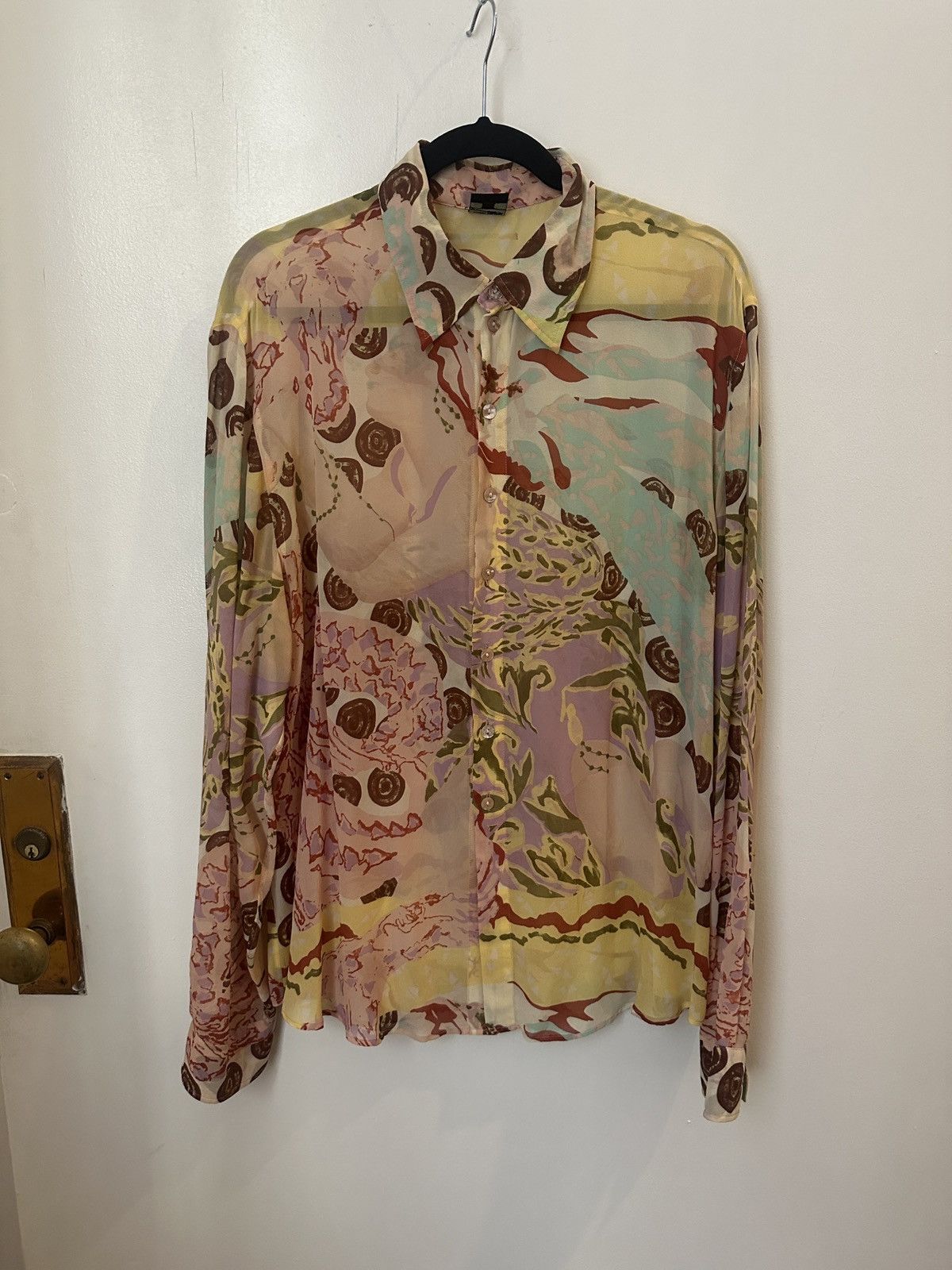 image of Vintage Silk Jean Paul Gaultier Abstract Shirt in Pink, Men's (Size Large)
