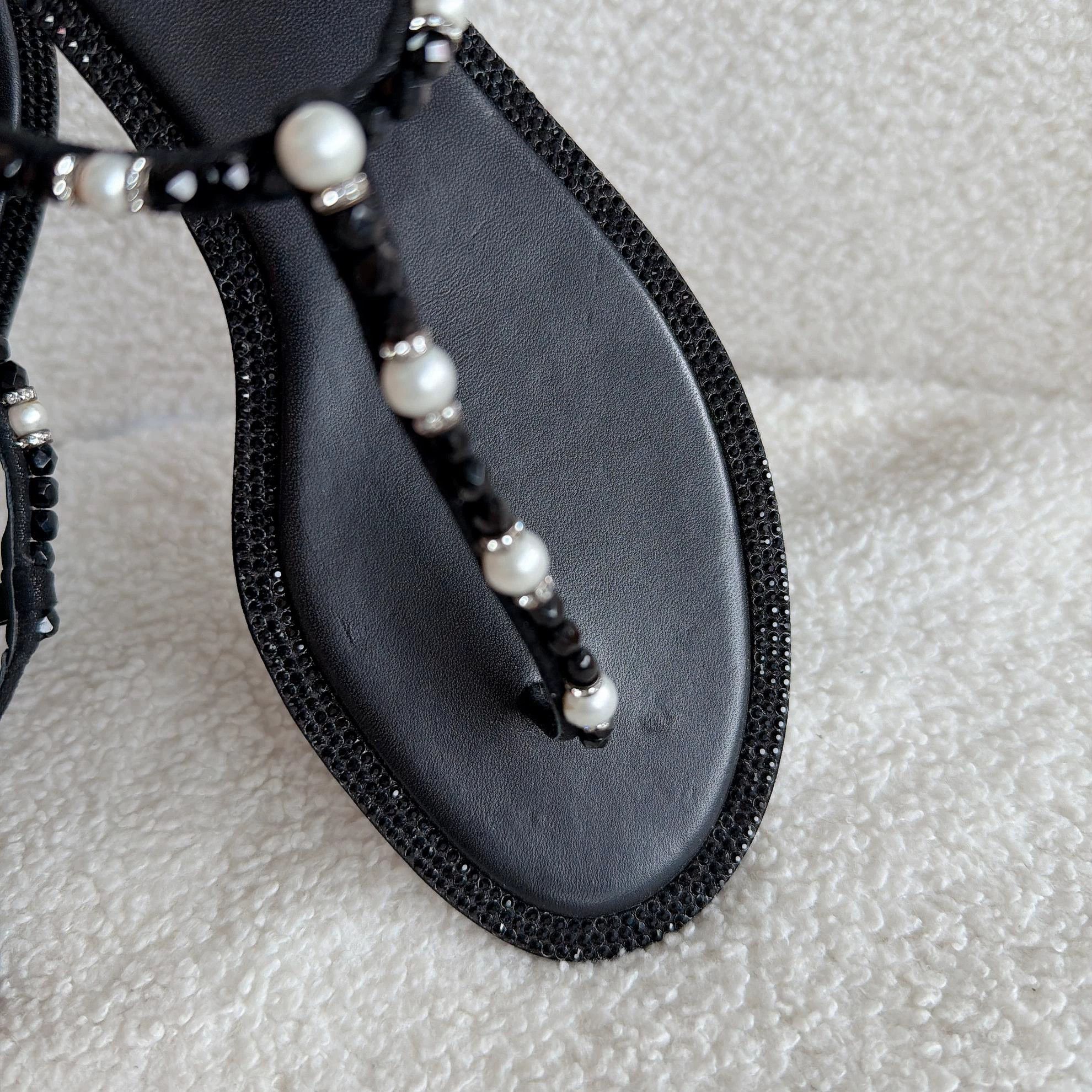 Rene Caovilla RENE CAOVILLA Black Pearl Embellished Strappy Sandals 37 Size US 6.5 / IT 36.5 - 8 Thumbnail
