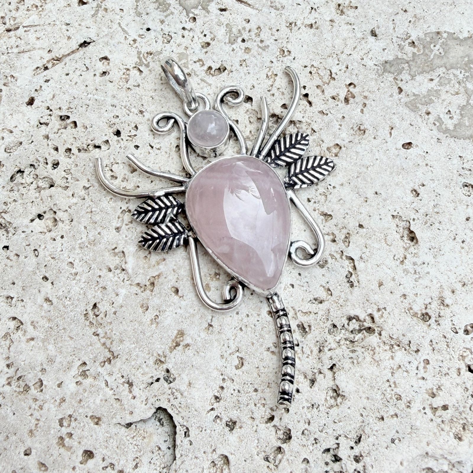 The Unbranded Brand Rose Quartz Butterfly Pendant 925 Silver Overlay Size ONE SIZE - 1 Thumbnail