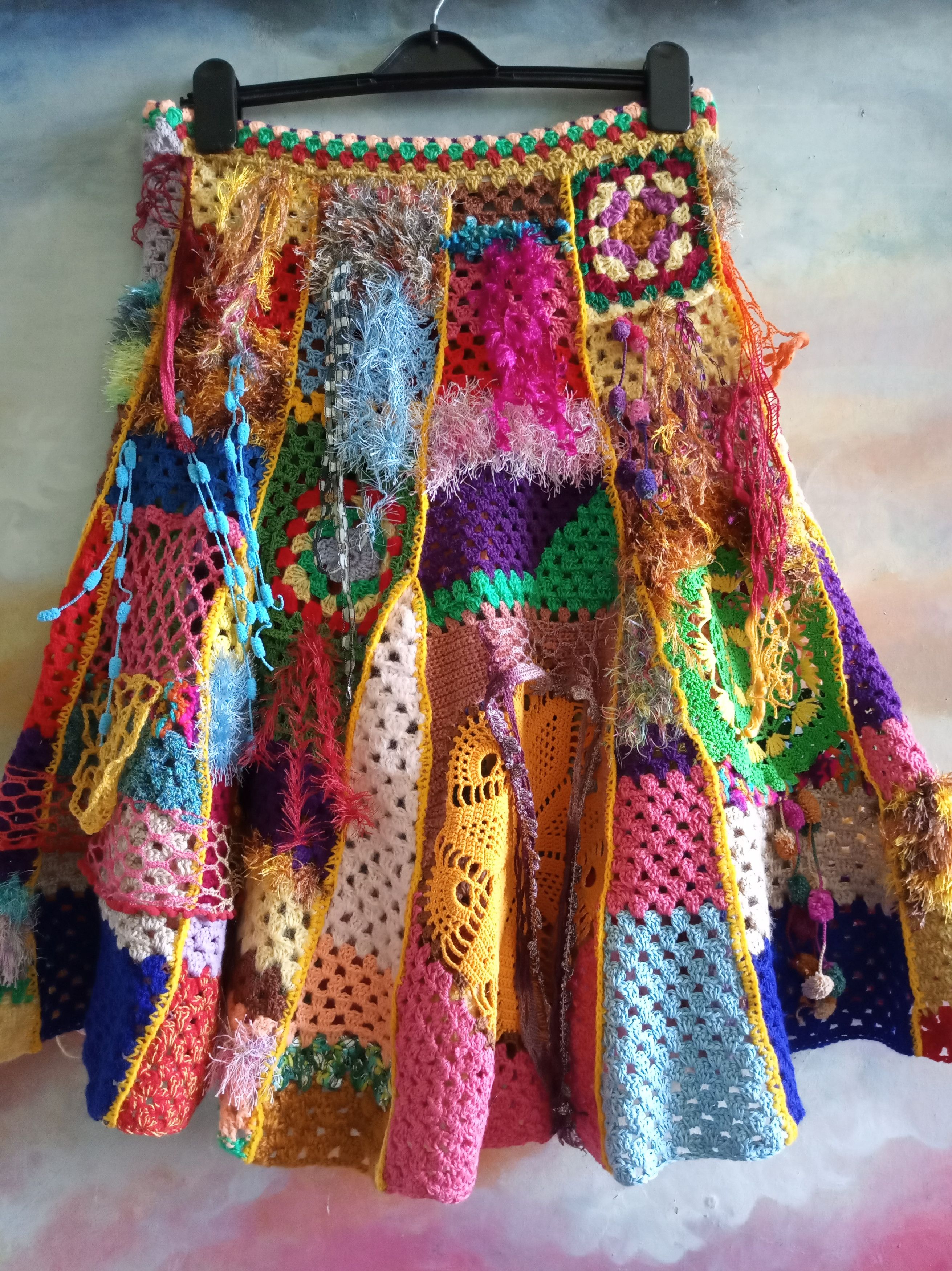 Handmade Crochet Festival colorful skirt Size 28" / US 6 / IT 42 - 3 Thumbnail