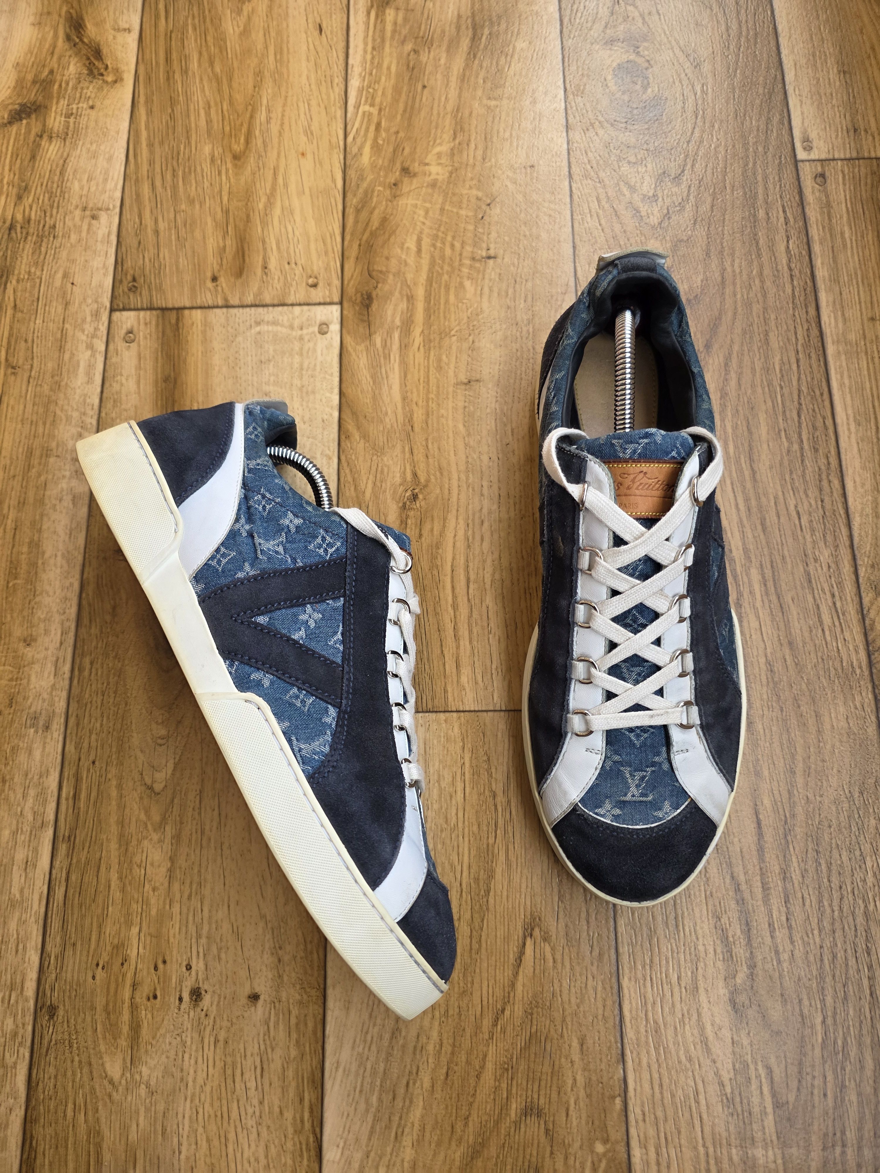 Louis Vuitton Louis Vuitton Blue Monogram Denim and Suede Sneakers Size US 11 / EU 44 - 3 Thumbnail