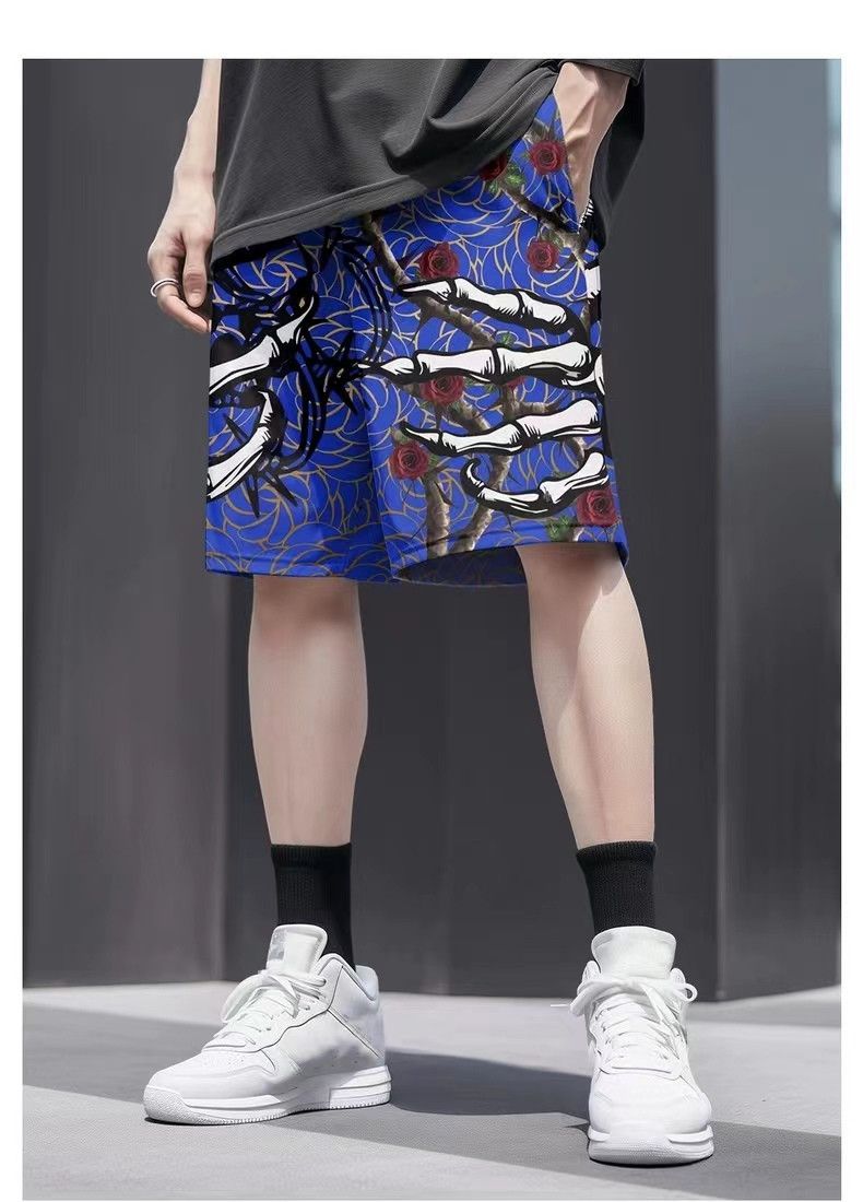 Vintage Hip Hop Skull Hand Floral Shorts