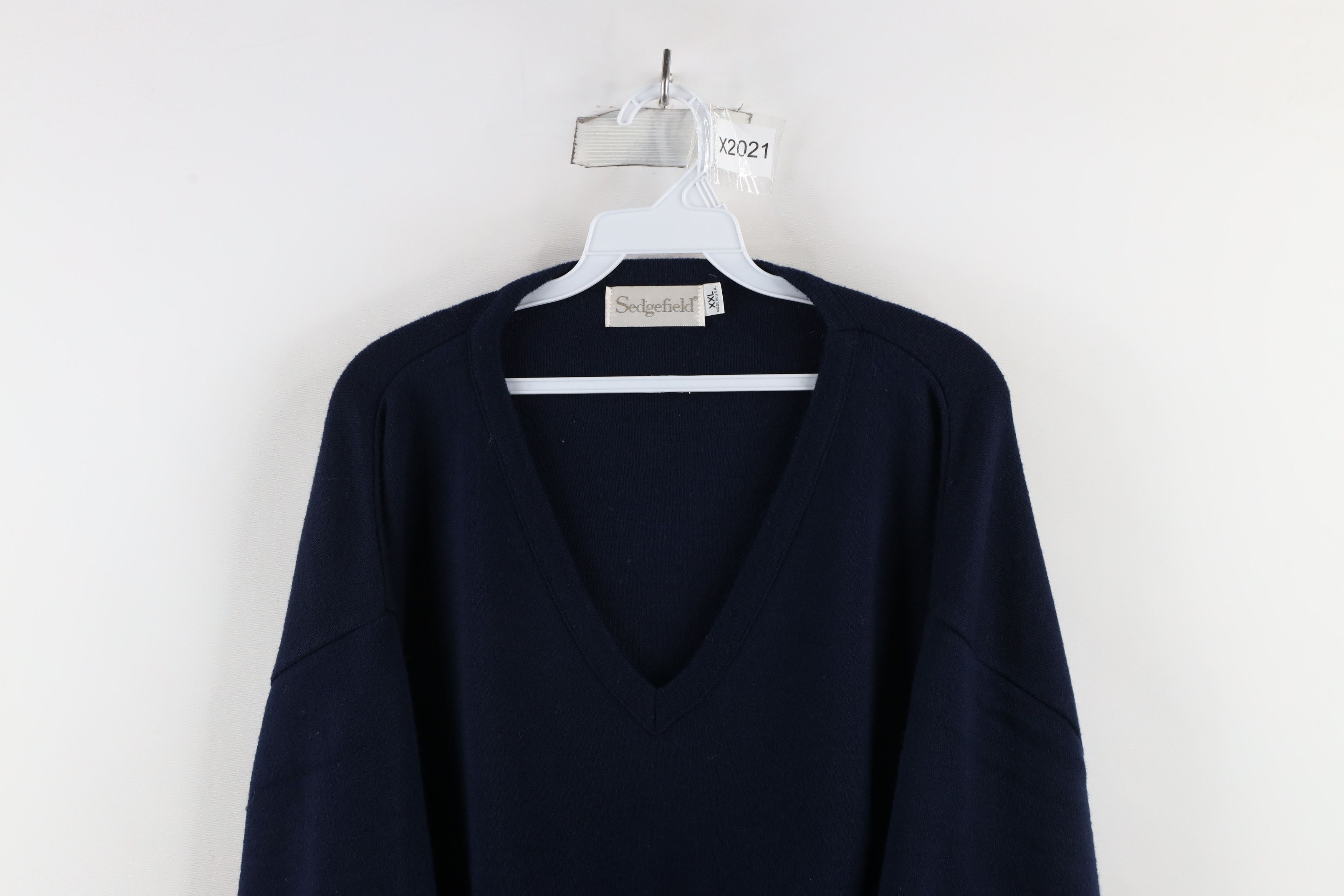 Vintage Vintage 90s Streetwear Knit V-Neck Sweater Navy Blue USA Size US XXL / EU 58 / 5 - 2 Thumbnail