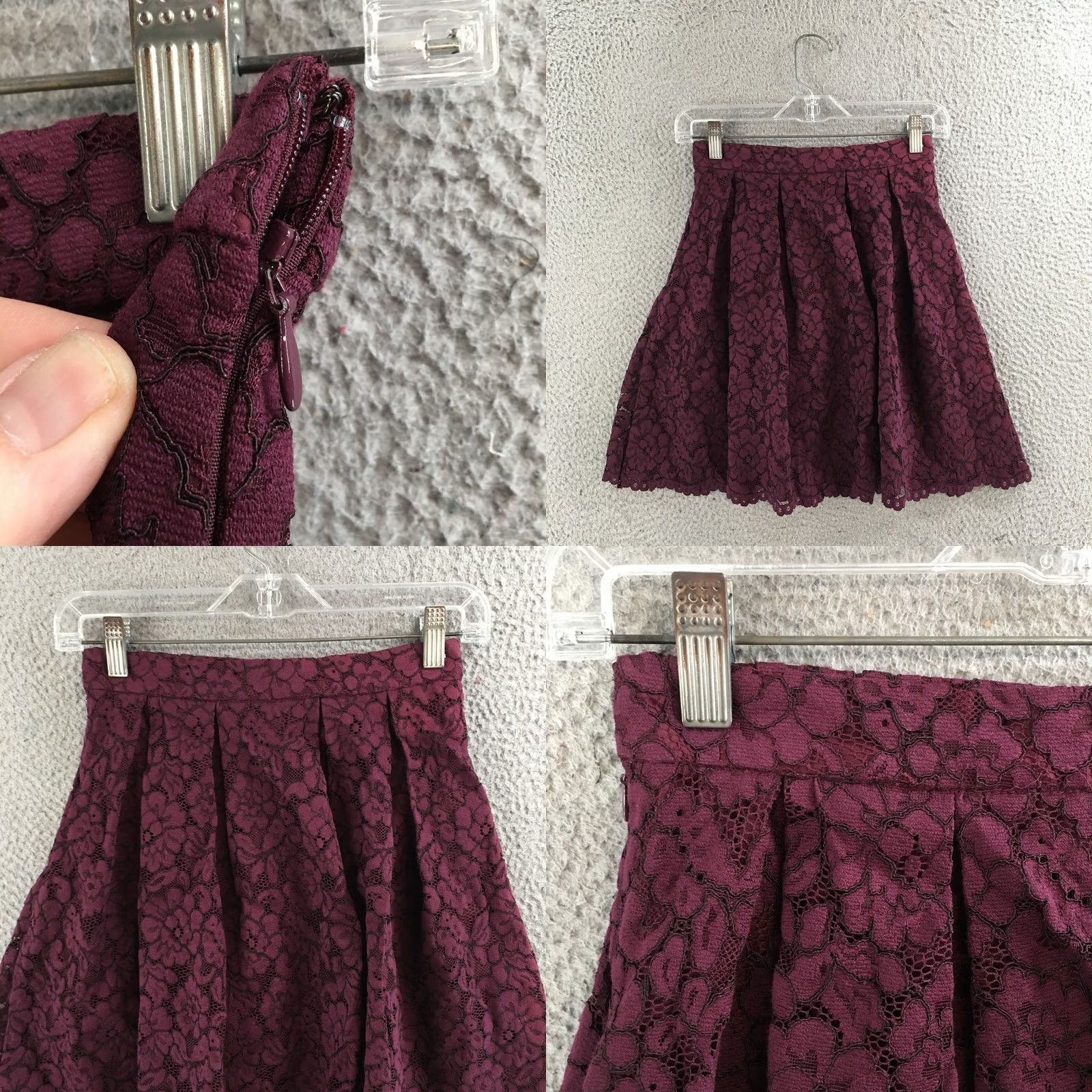 H&M H&M Mini Skirt Womens 4 Lace Pleated A Line Burgundy Red Floral Zip Short Skirt Womens XS? Size S / US 4 / IT 40 - 8 Thumbnail
