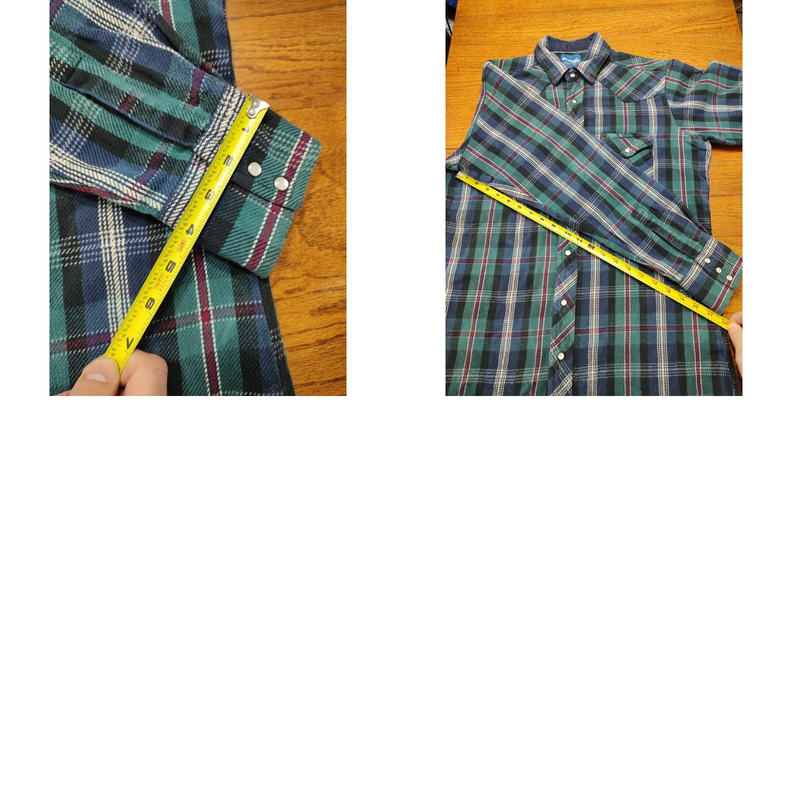 Wrangler VINTAGE Wrangler Shirt L 44 in Green Plaid Thick Flannel Pearl Snap Western Cowboy Size US L / EU 52-54 / 3 - 8 Thumbnail